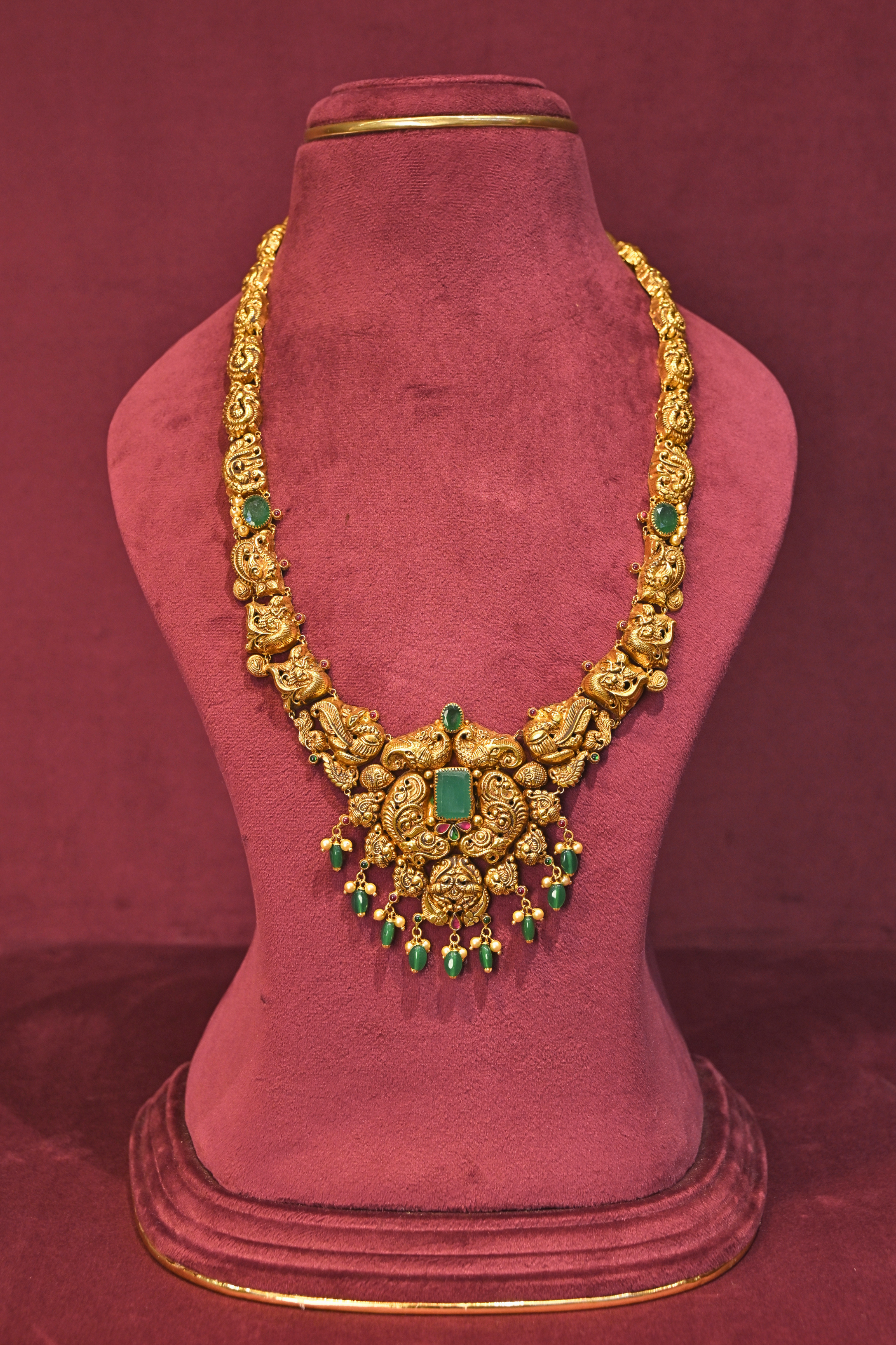 Emerald Peacock Heritage Temple Necklace