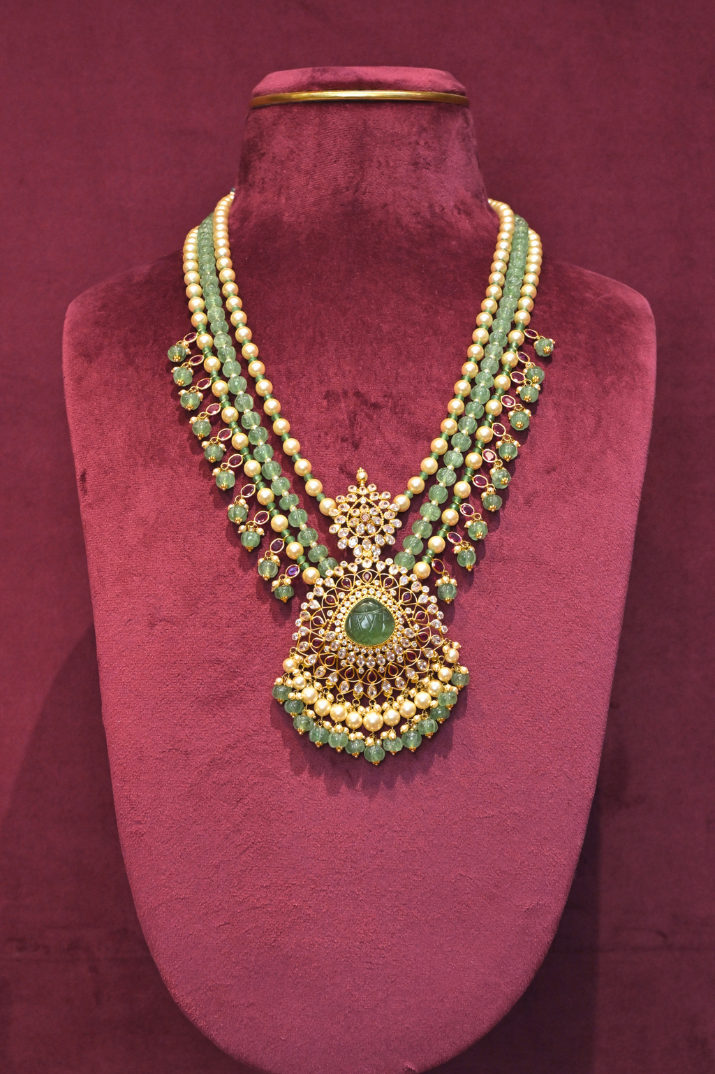Emerald Pearl Multi-Layer Kundan Long Necklace