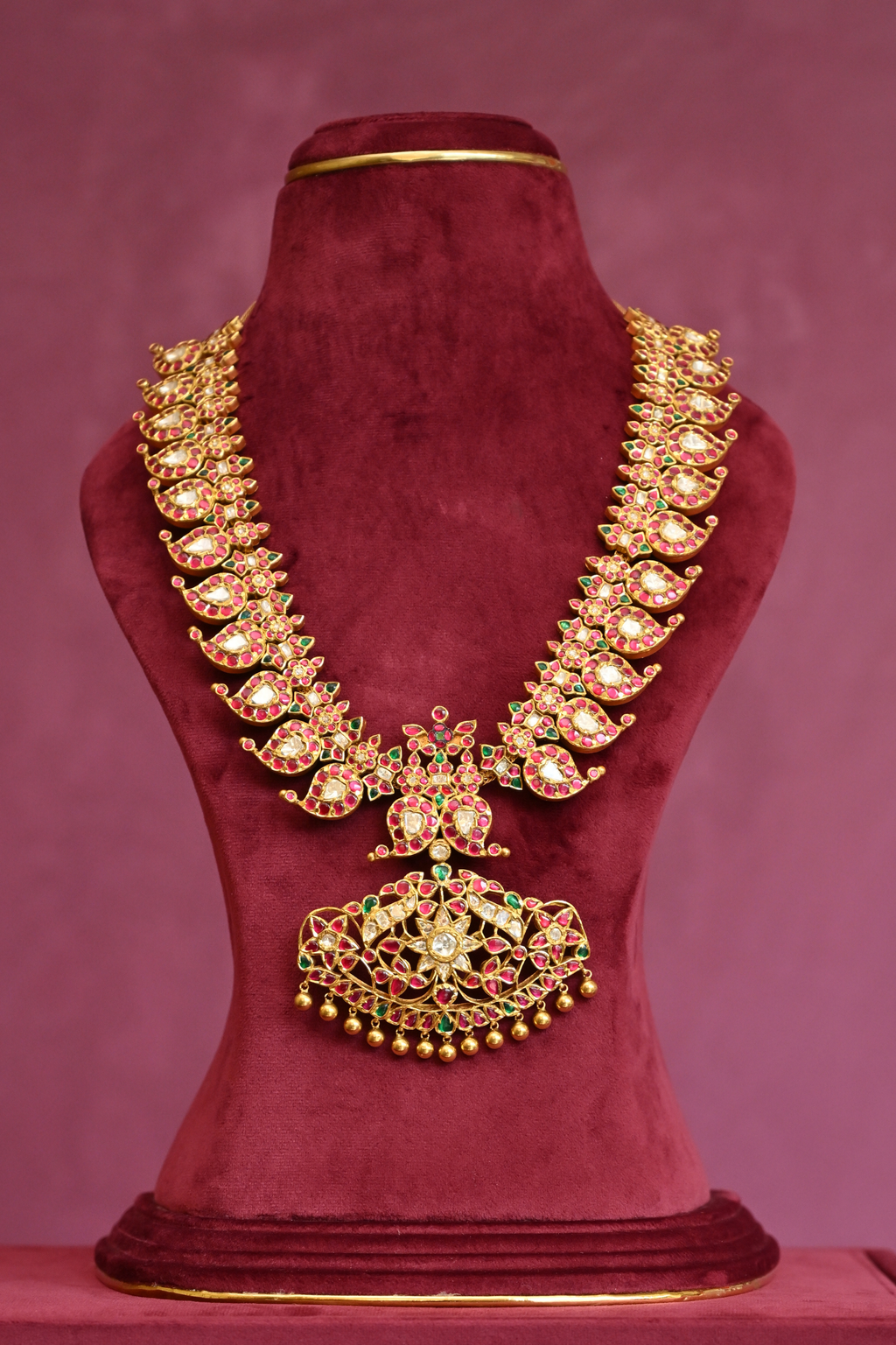 Royal Navratna Kundan Long Haram with Floral Pendant