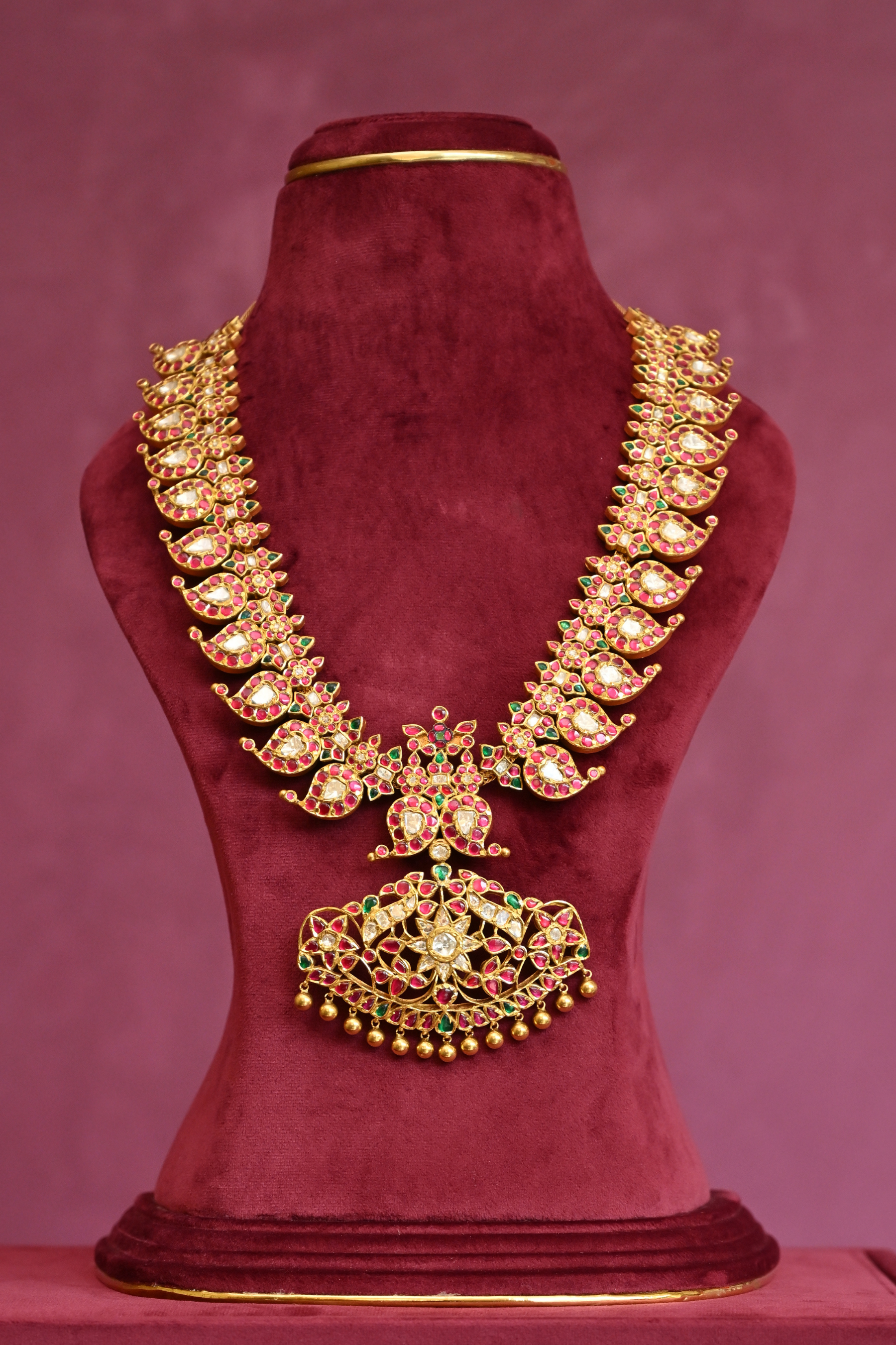 Royal Navratna Kundan Long Haram with Floral Pendant