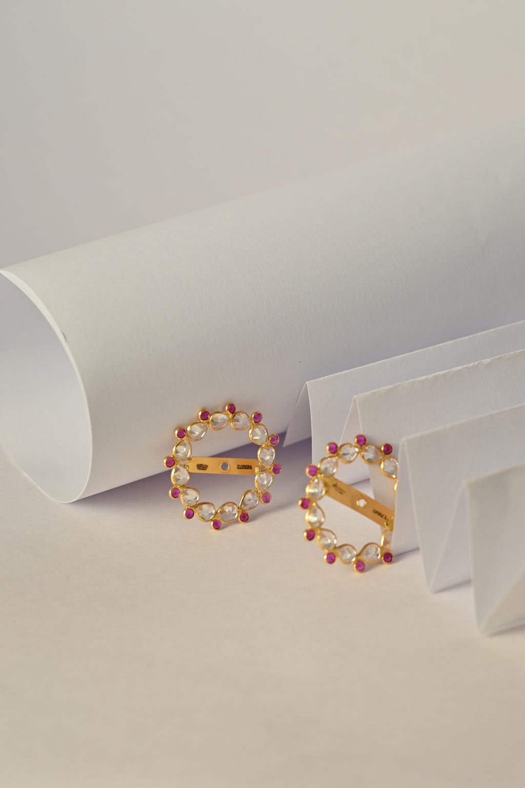 Round Diamond and Ruby Earring Frame