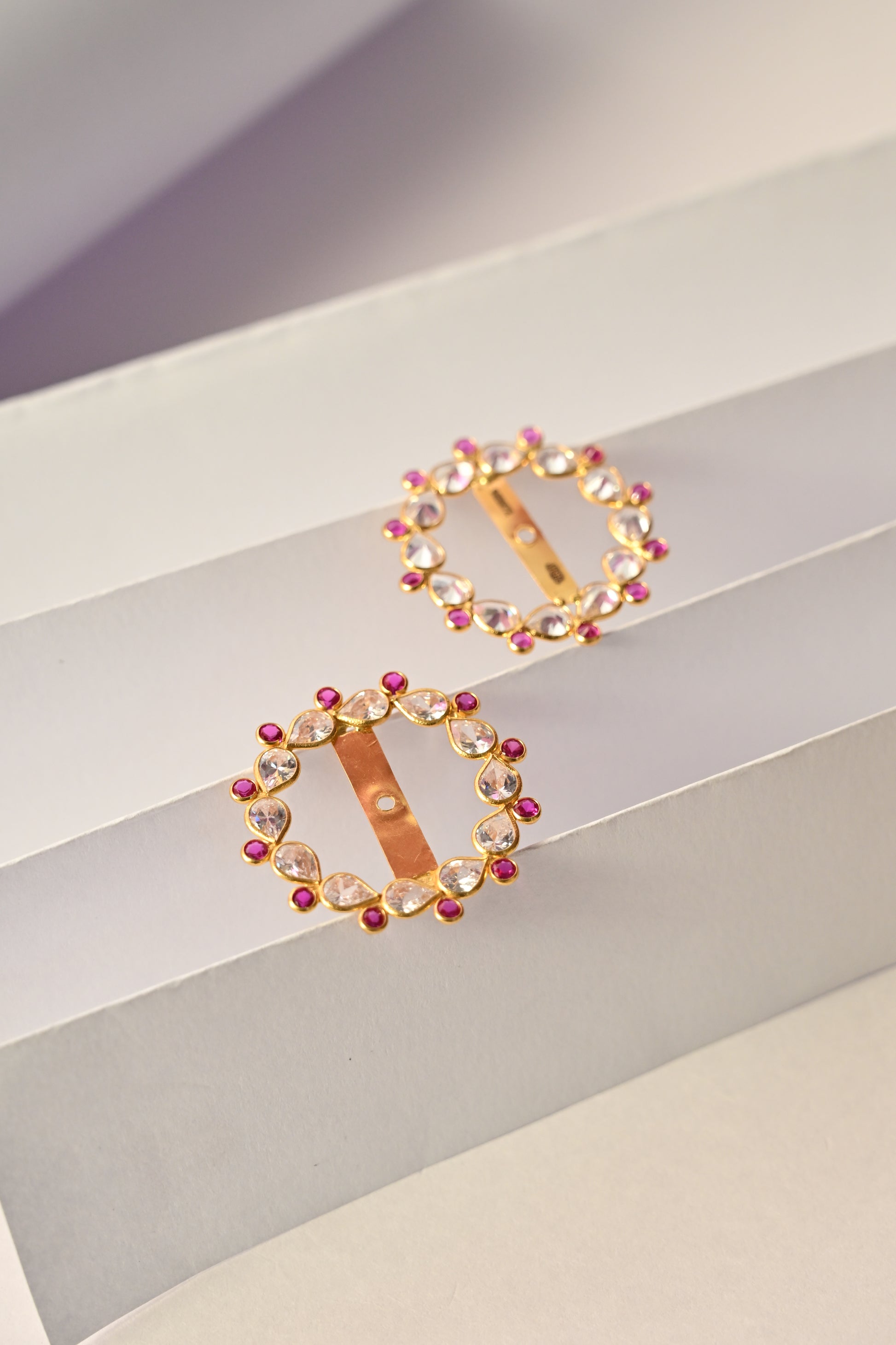 Round Diamond and Ruby Earring Frame