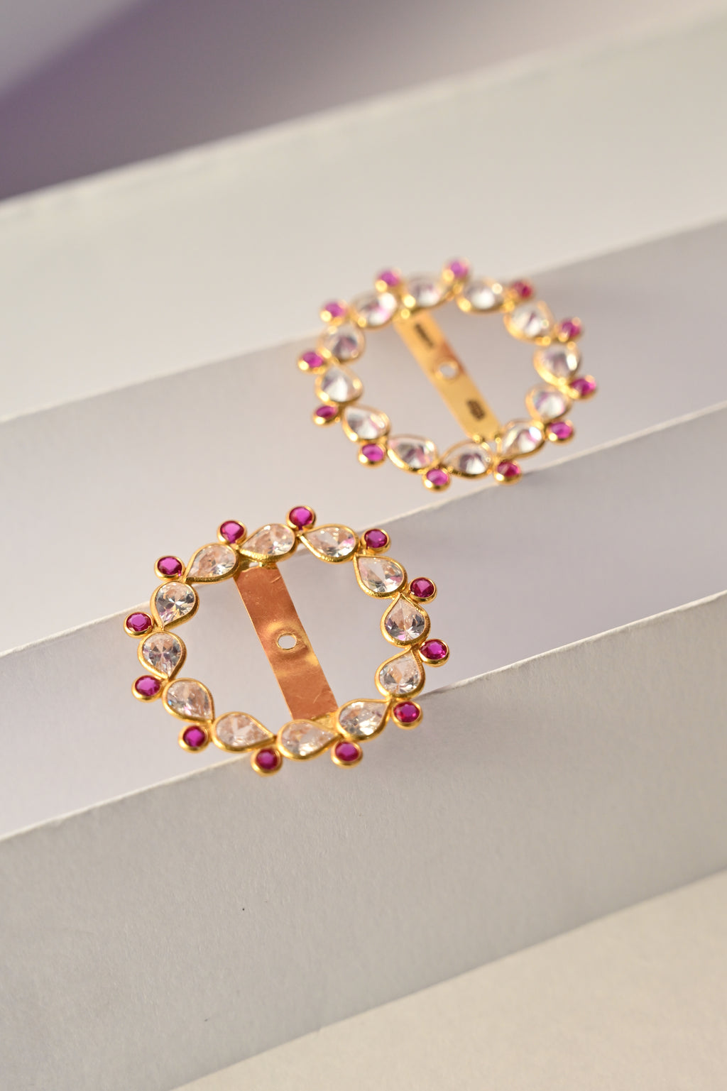 Round Diamond and Ruby Earring Frame