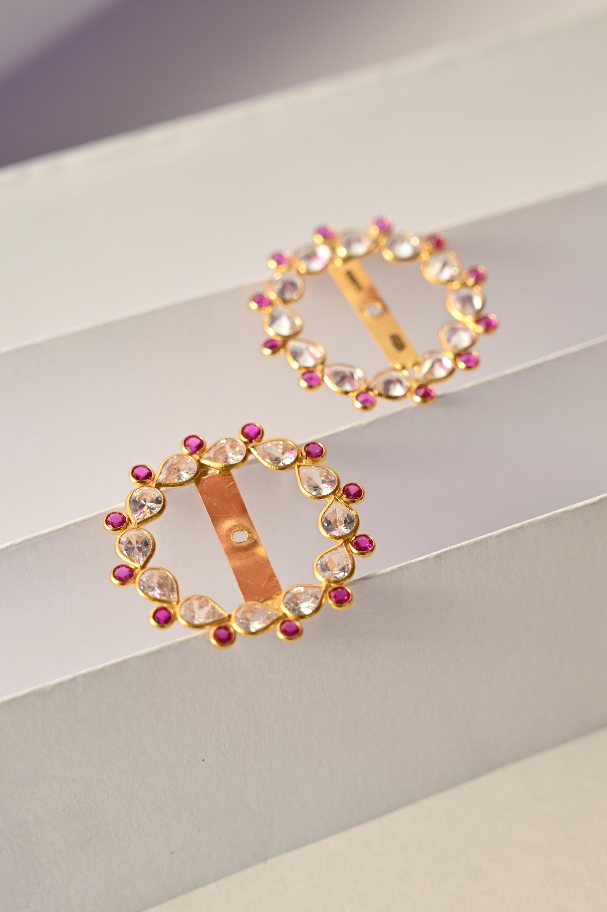 Round Diamond and Ruby Earring Frame
