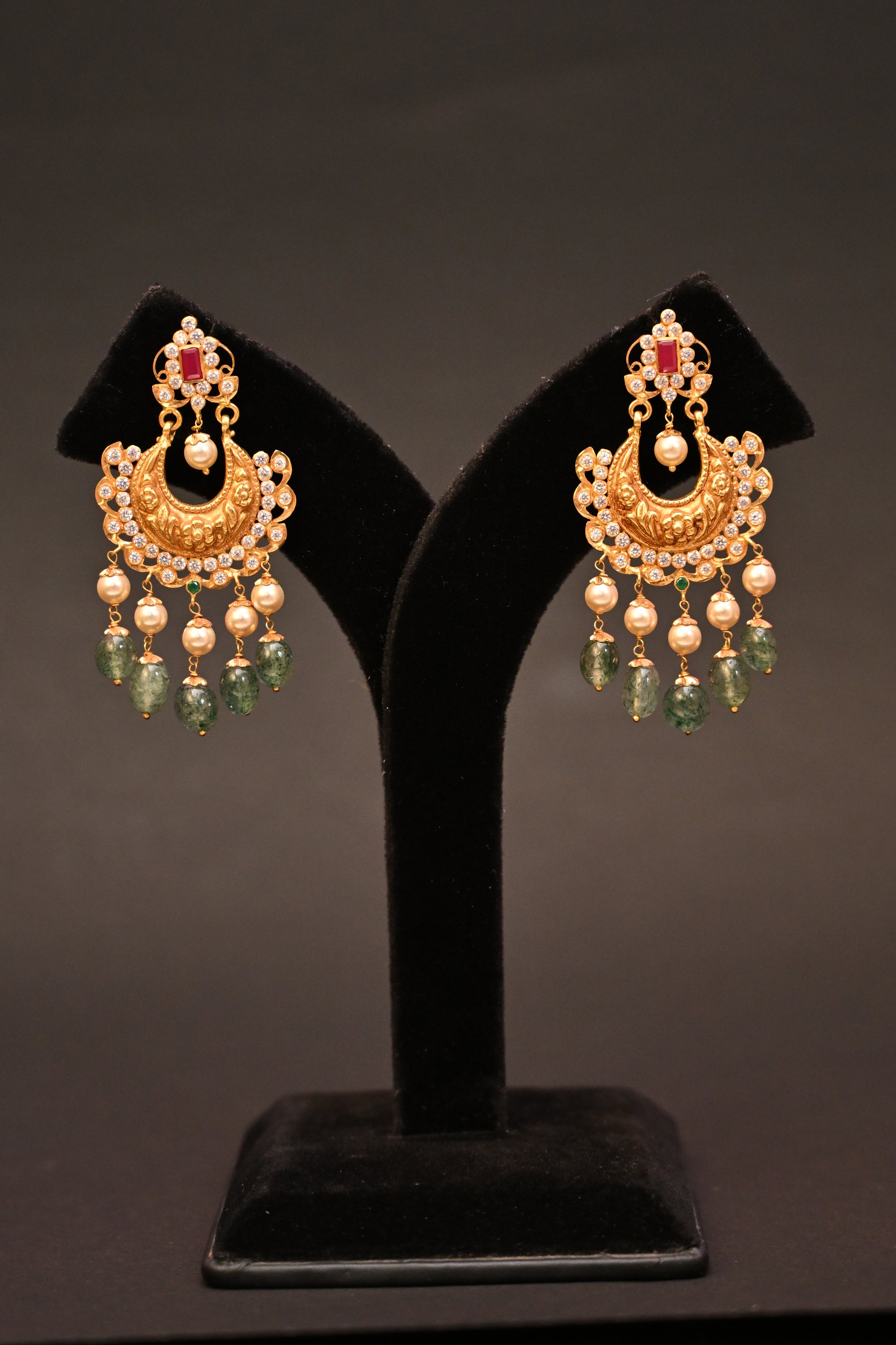 Ruby Crescent Chandbalis Earrings