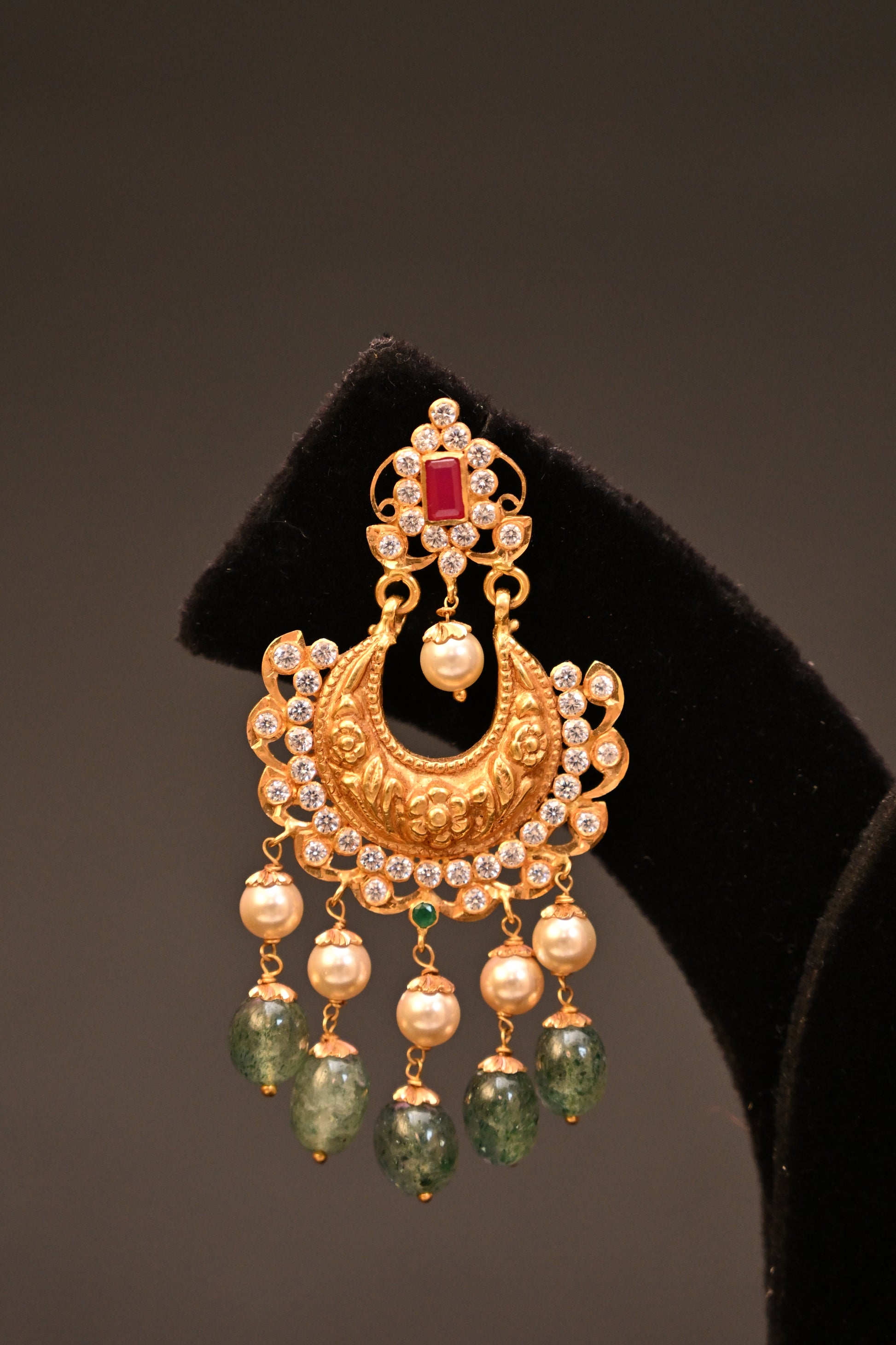 Ruby Crescent Chandbalis Earrings