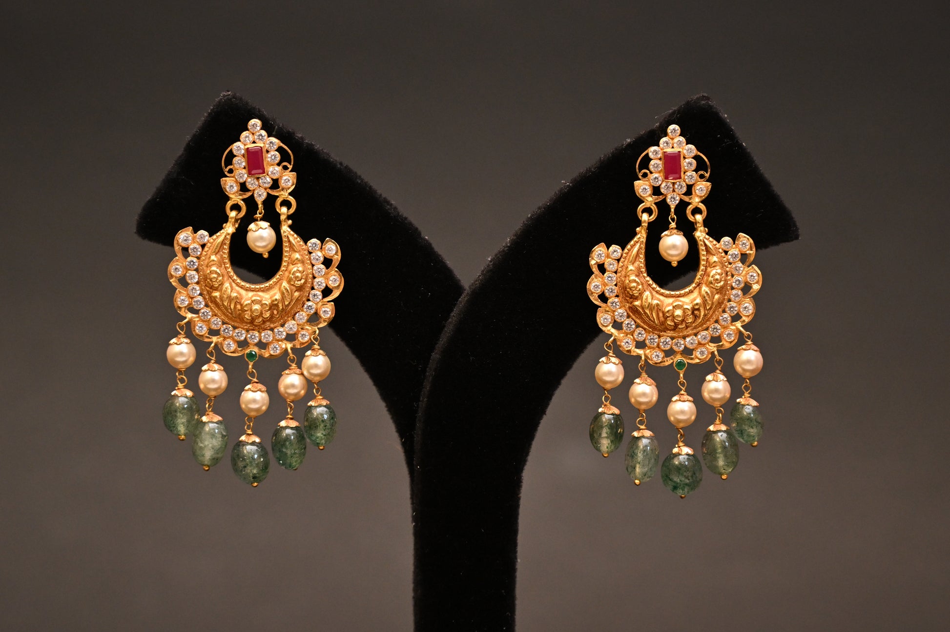 Ruby Crescent Chandbalis Earrings