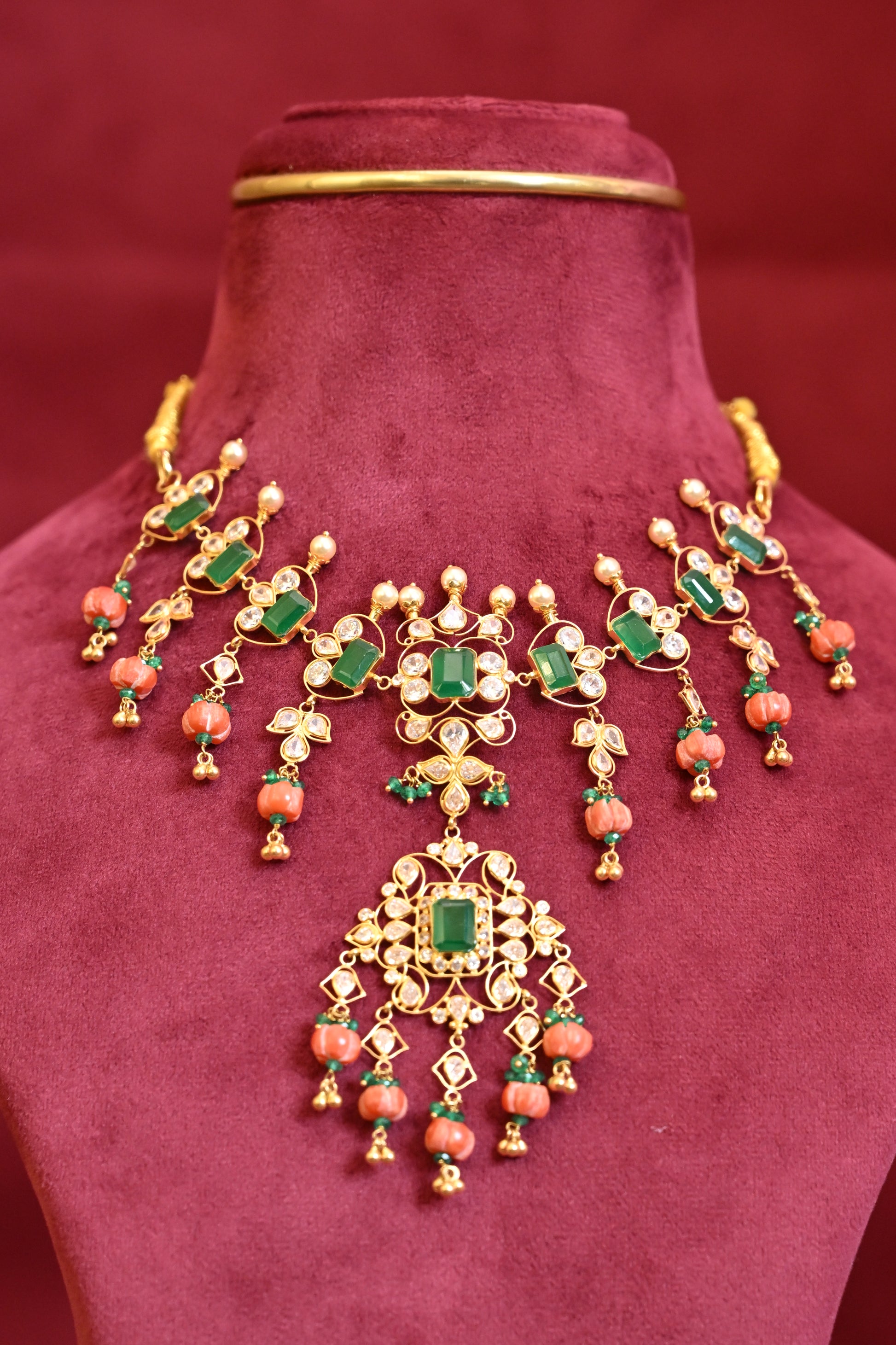 Polki and Emerald&Coral Necklace Set