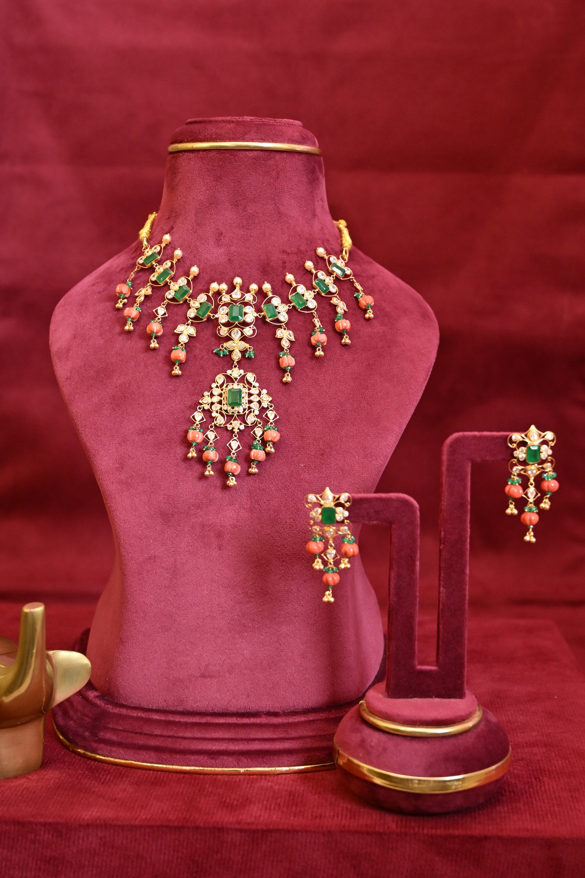 Polki and Emerald&Coral Necklace Set