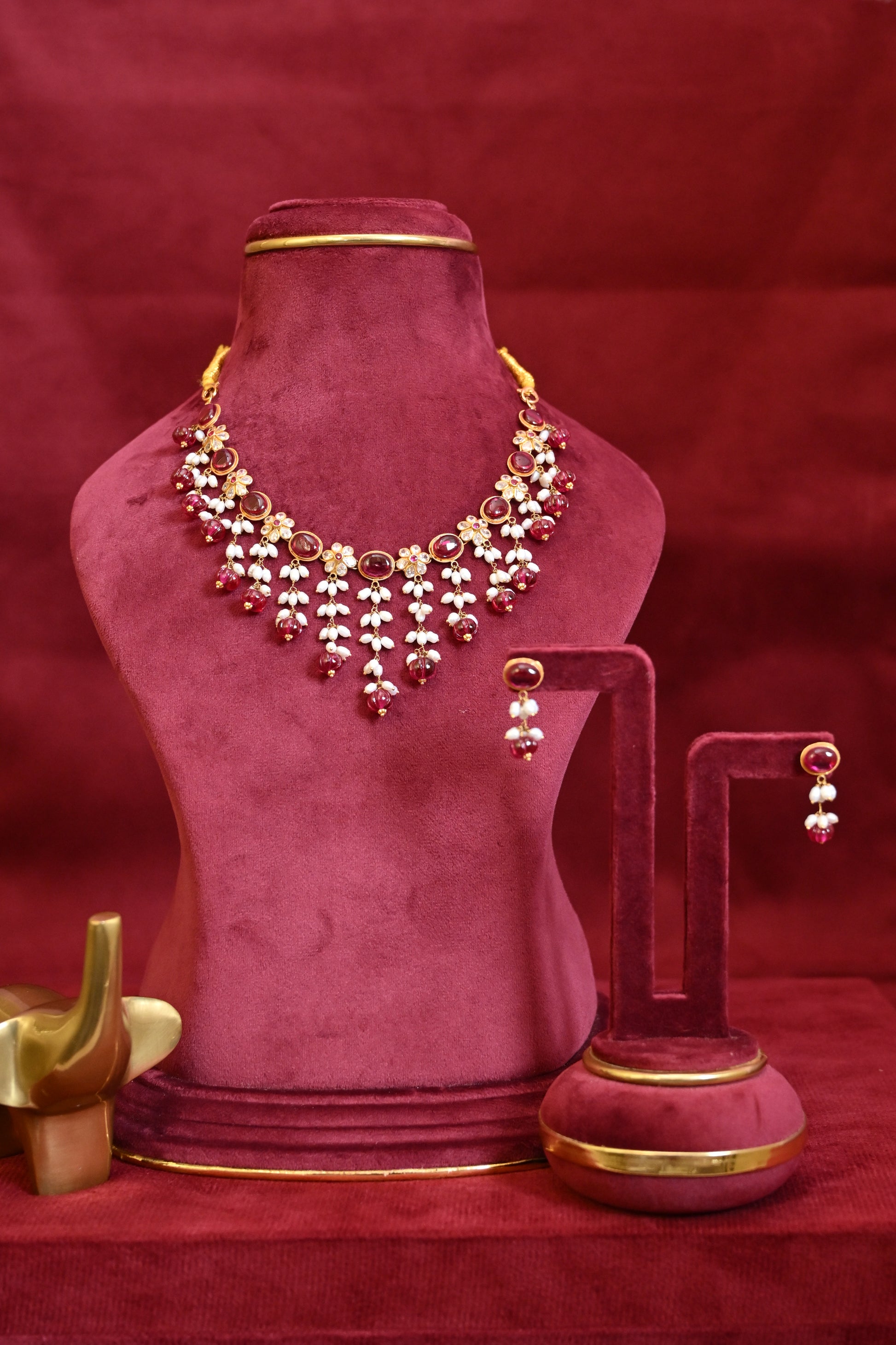 Ruby and Pearl Drop Necklace Set