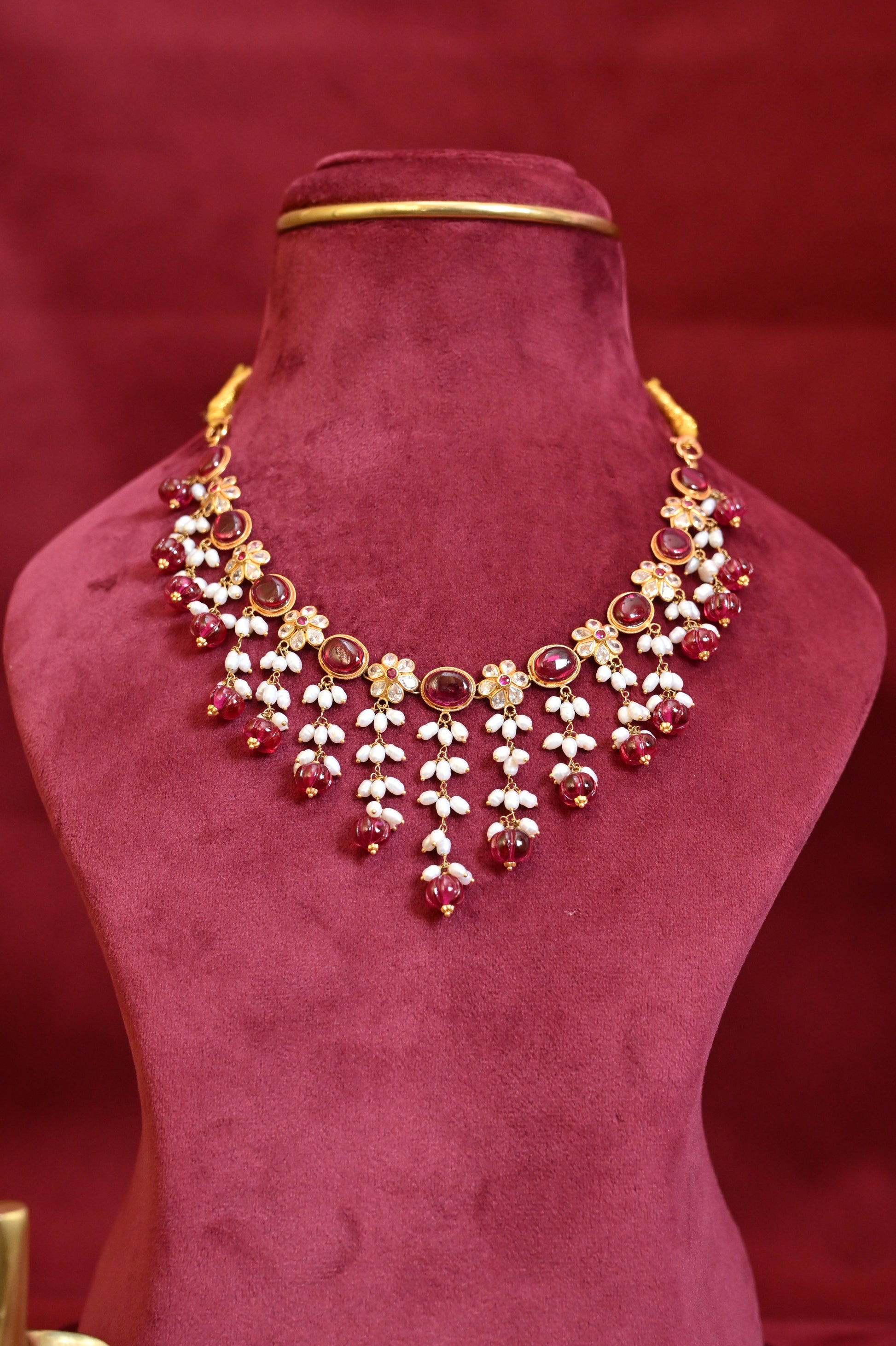 Ruby and Pearl Drop Necklace Set