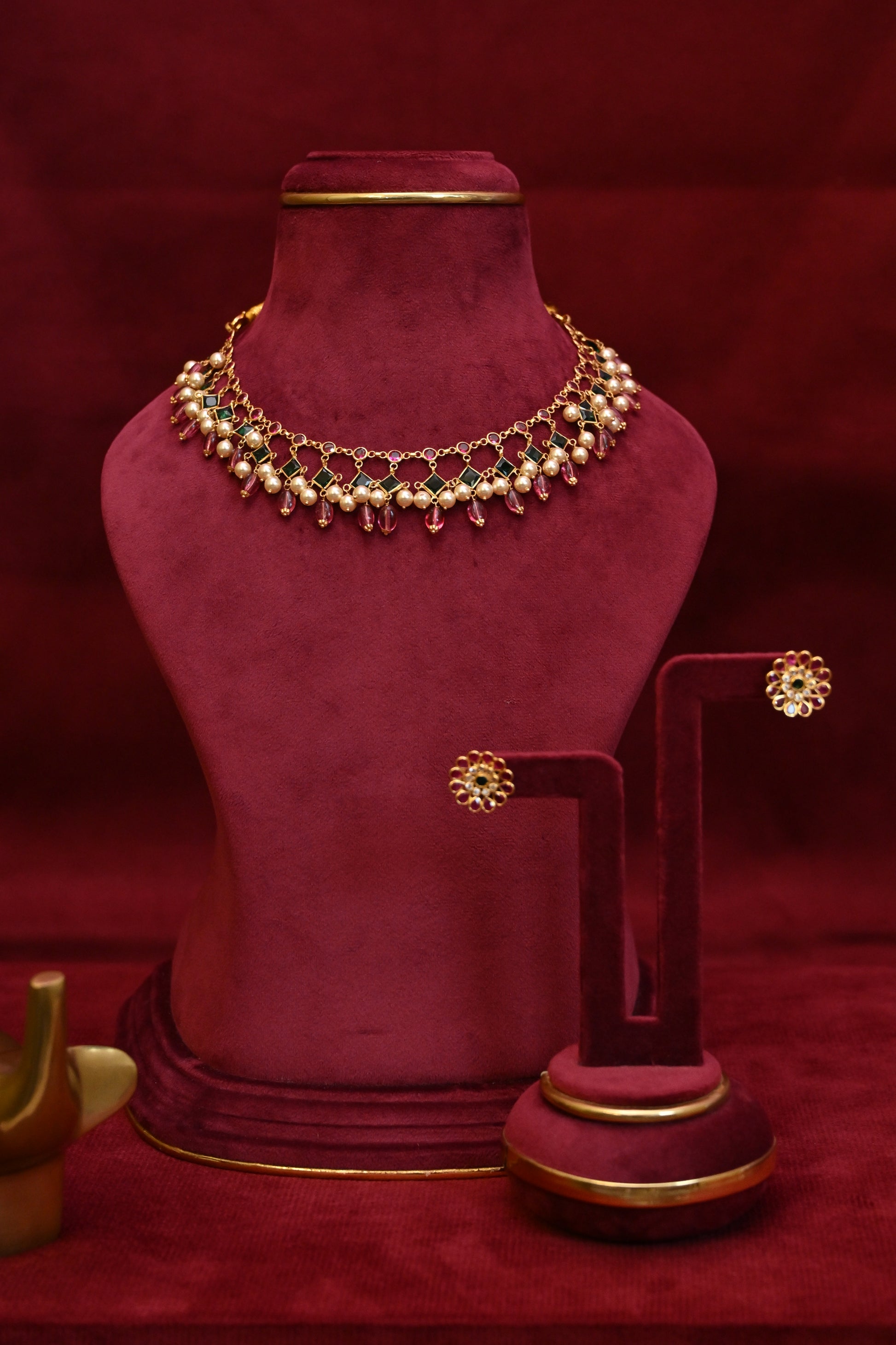 Emerald,Ruby & Pearl Kundan Choker Set