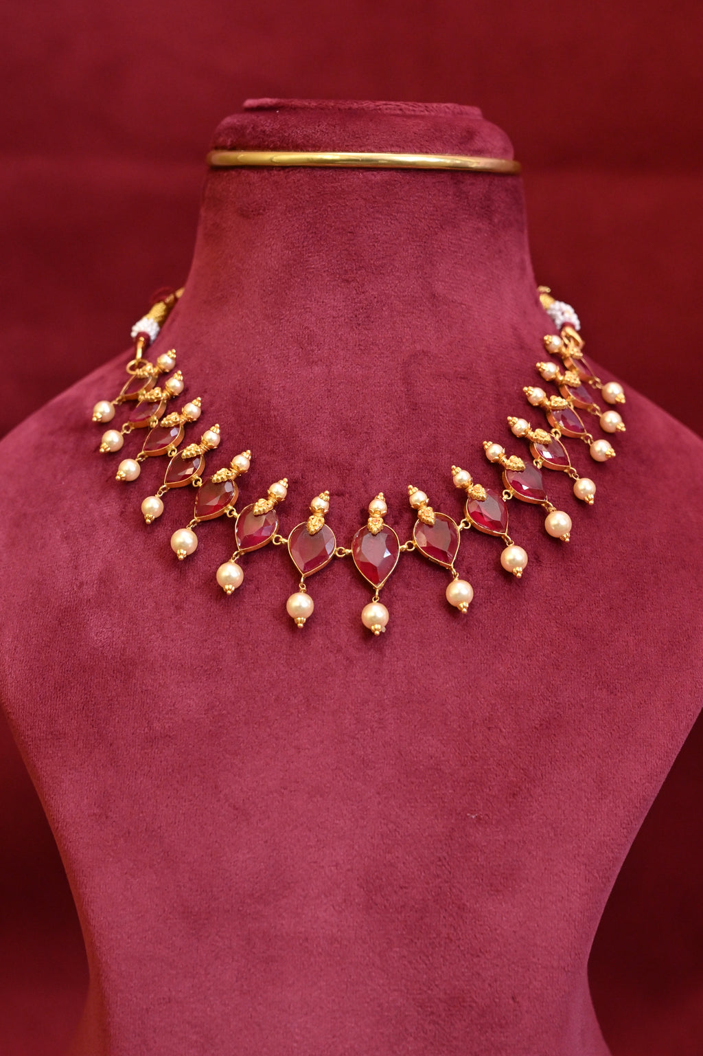 Regal Red Stone & Pearl Droplet Set