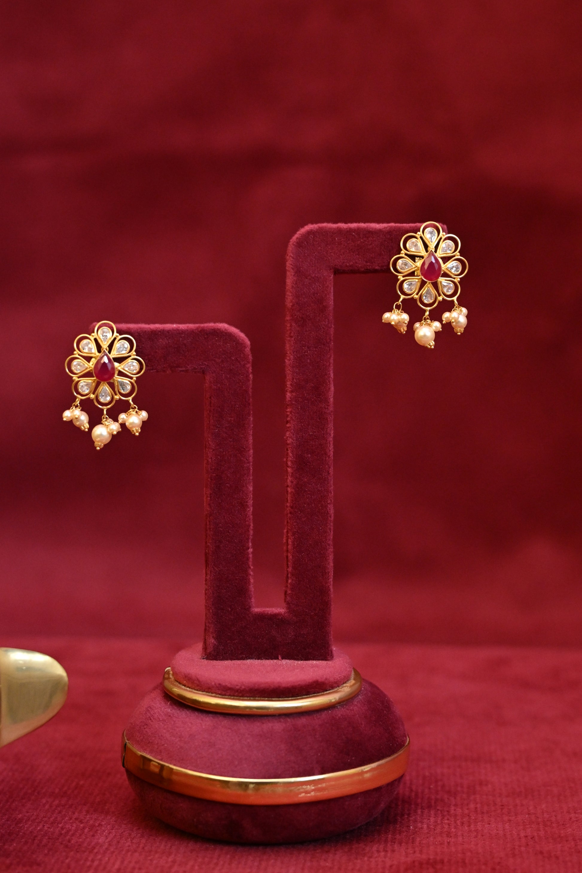 Floral Ruby & Pearl Drop Kundan Necklace Set