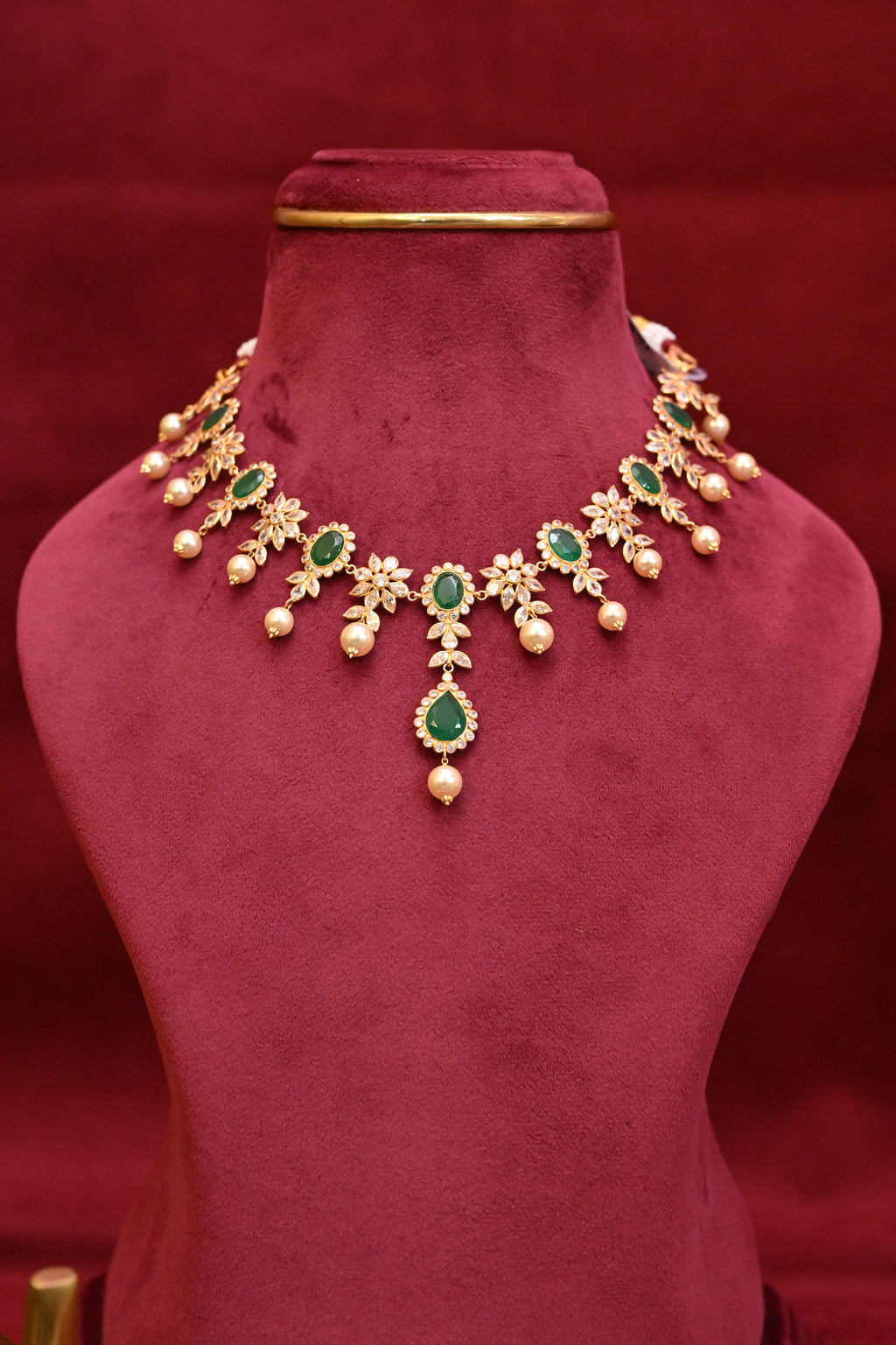 Emerald, Diamond & Pearl Drop Necklace Set