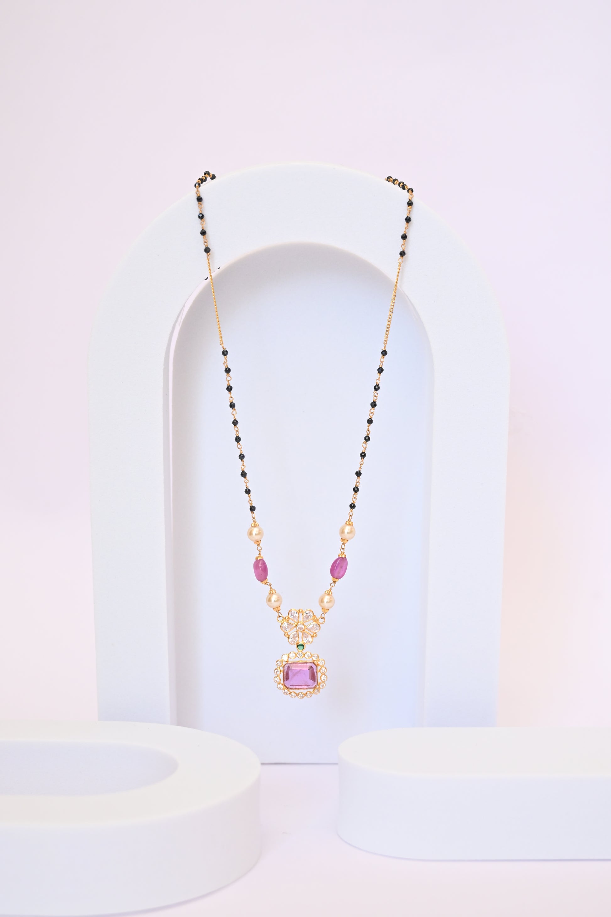 Pink Stone Pendant Gold Mangalsutra