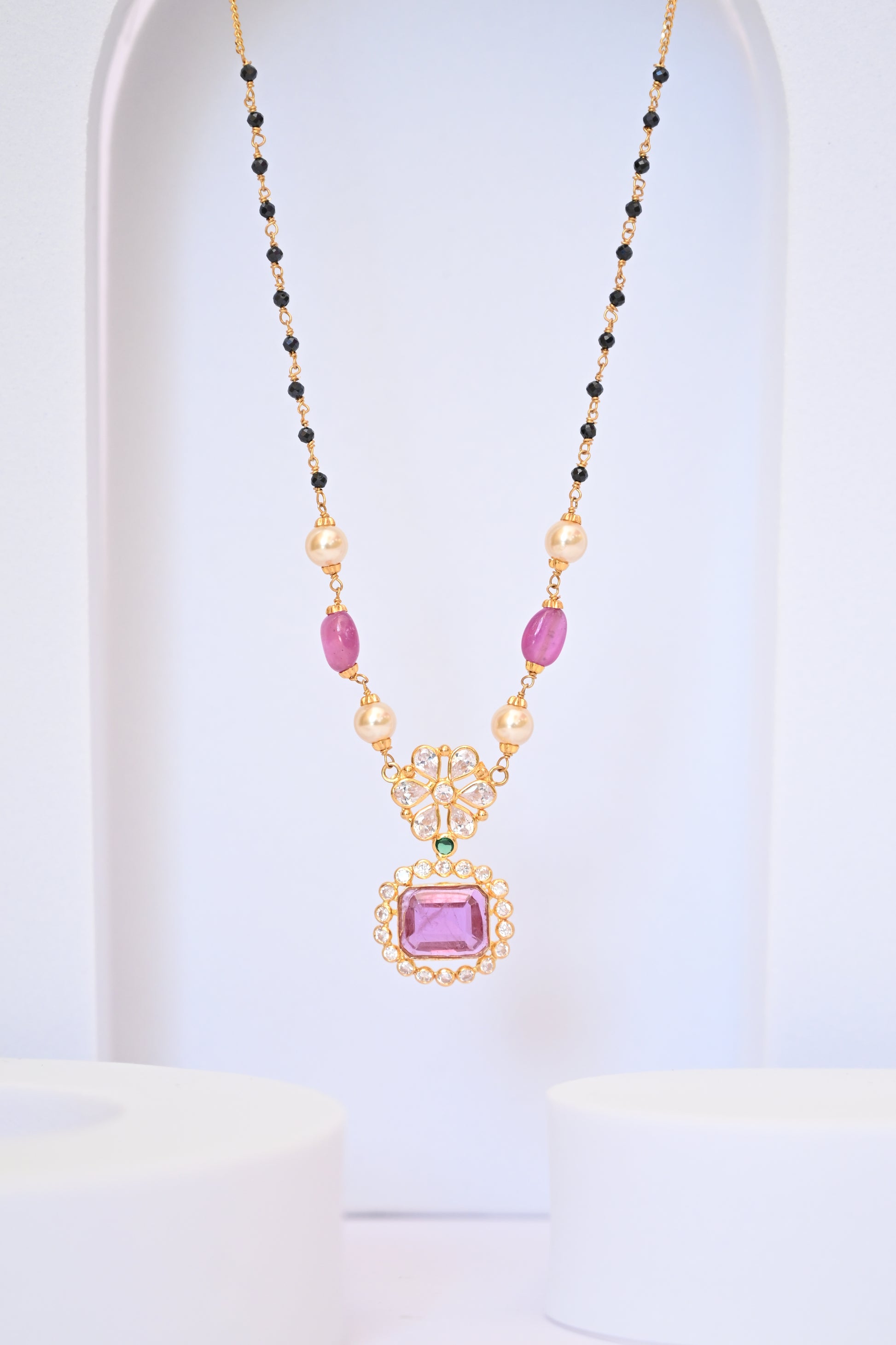 Pink Stone Pendant Gold Mangalsutra