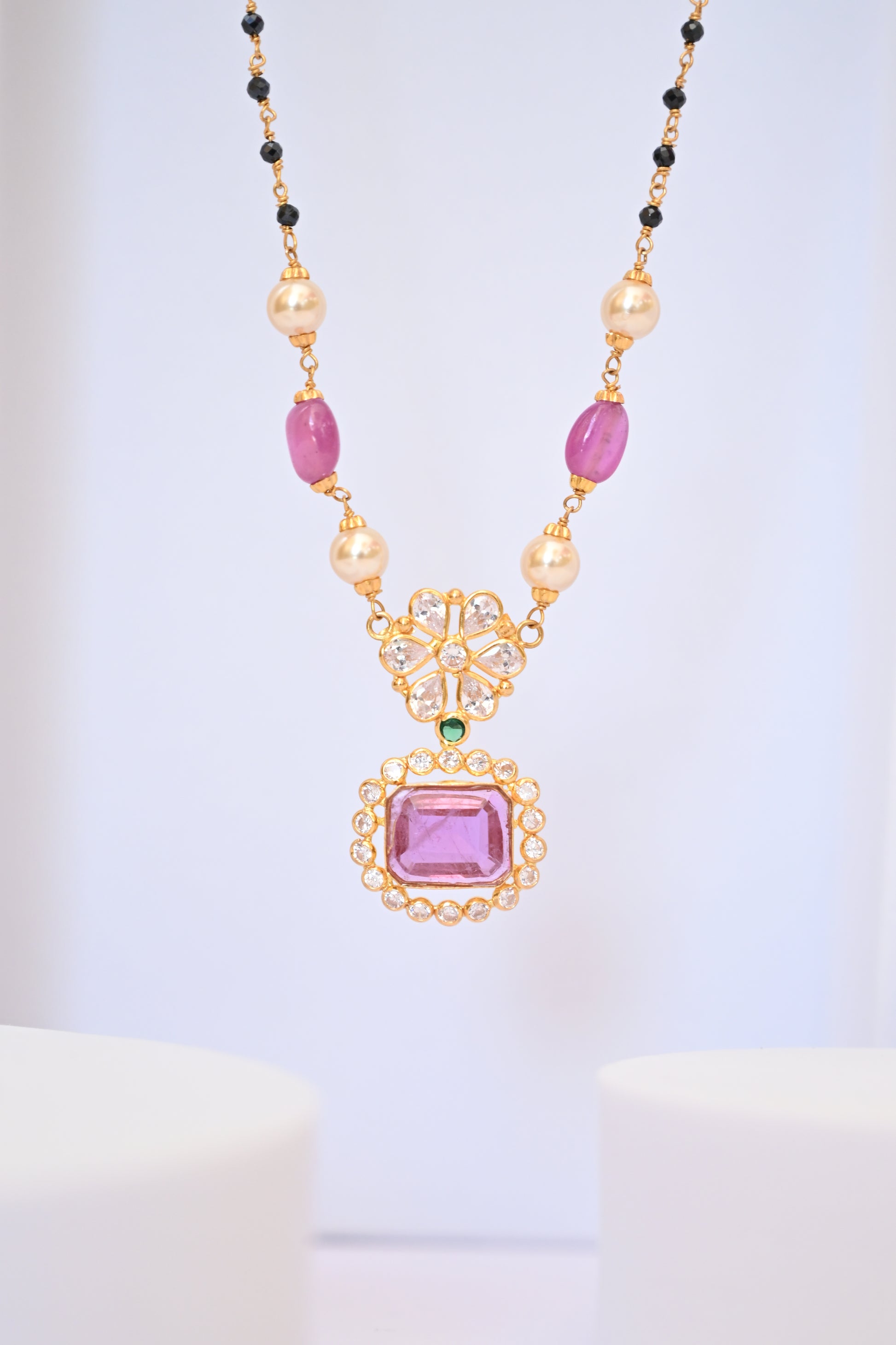 Pink Stone Pendant Gold Mangalsutra