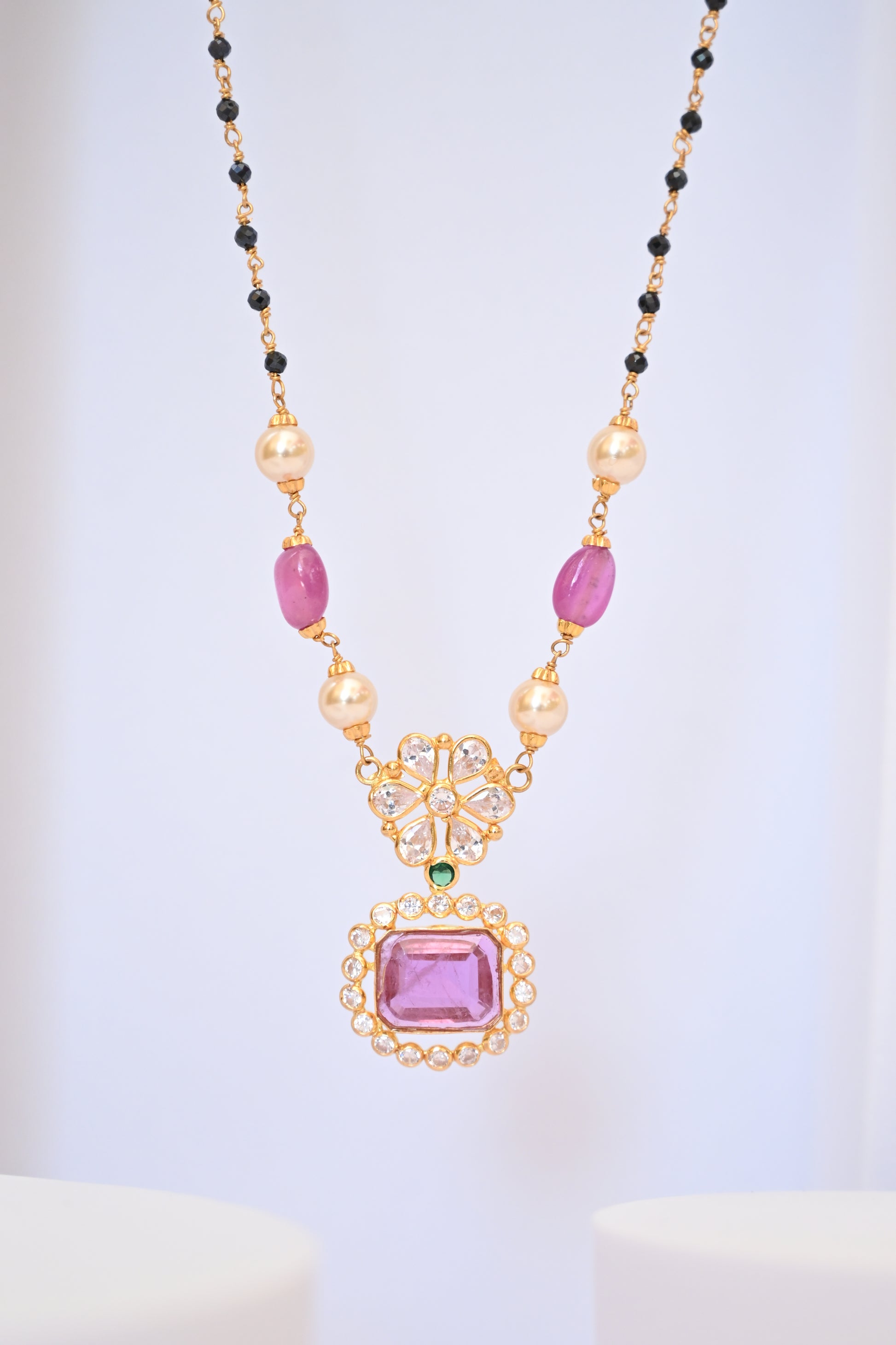 Pink Stone Pendant Gold Mangalsutra