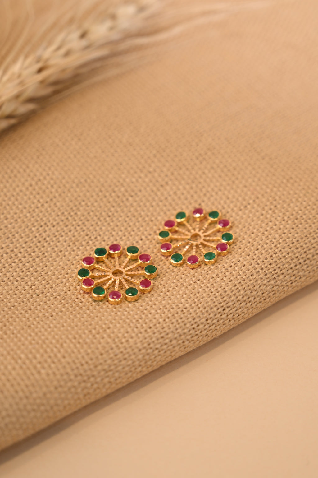 Red And Green Stone Gold Earring Frames