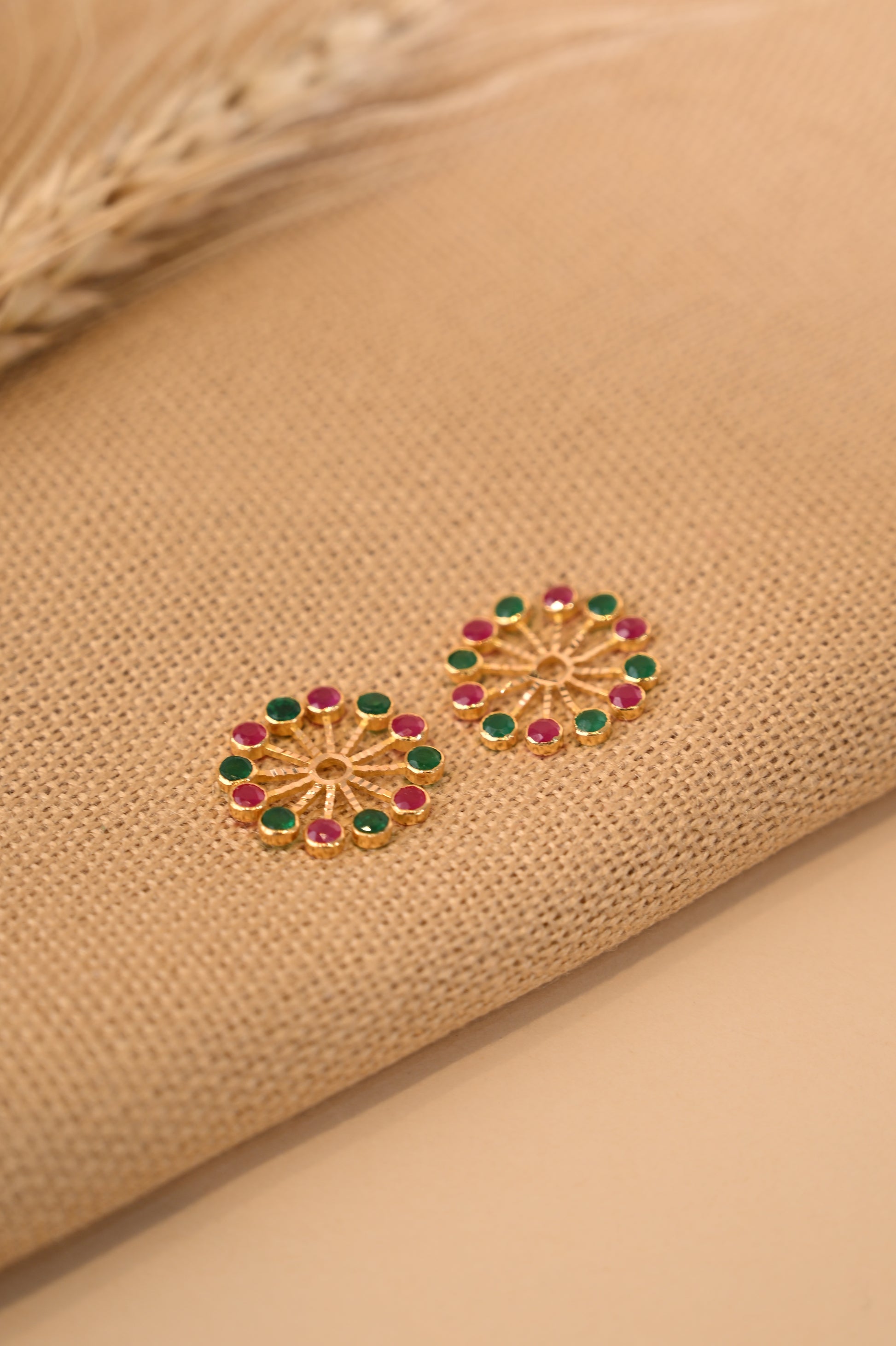 Red And Green Stone Gold Earring Frames