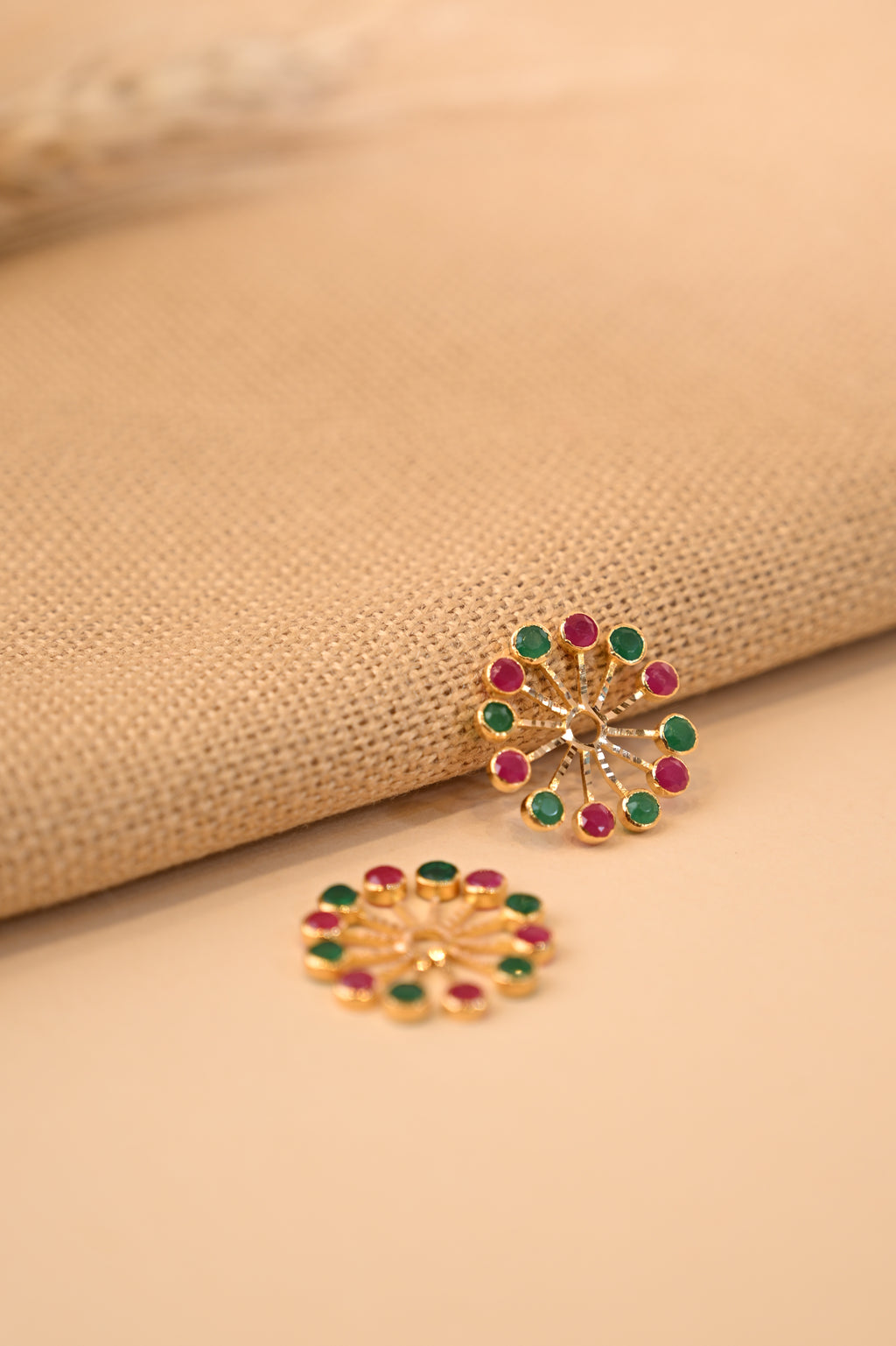 Red And Green Stone Gold Earring Frames