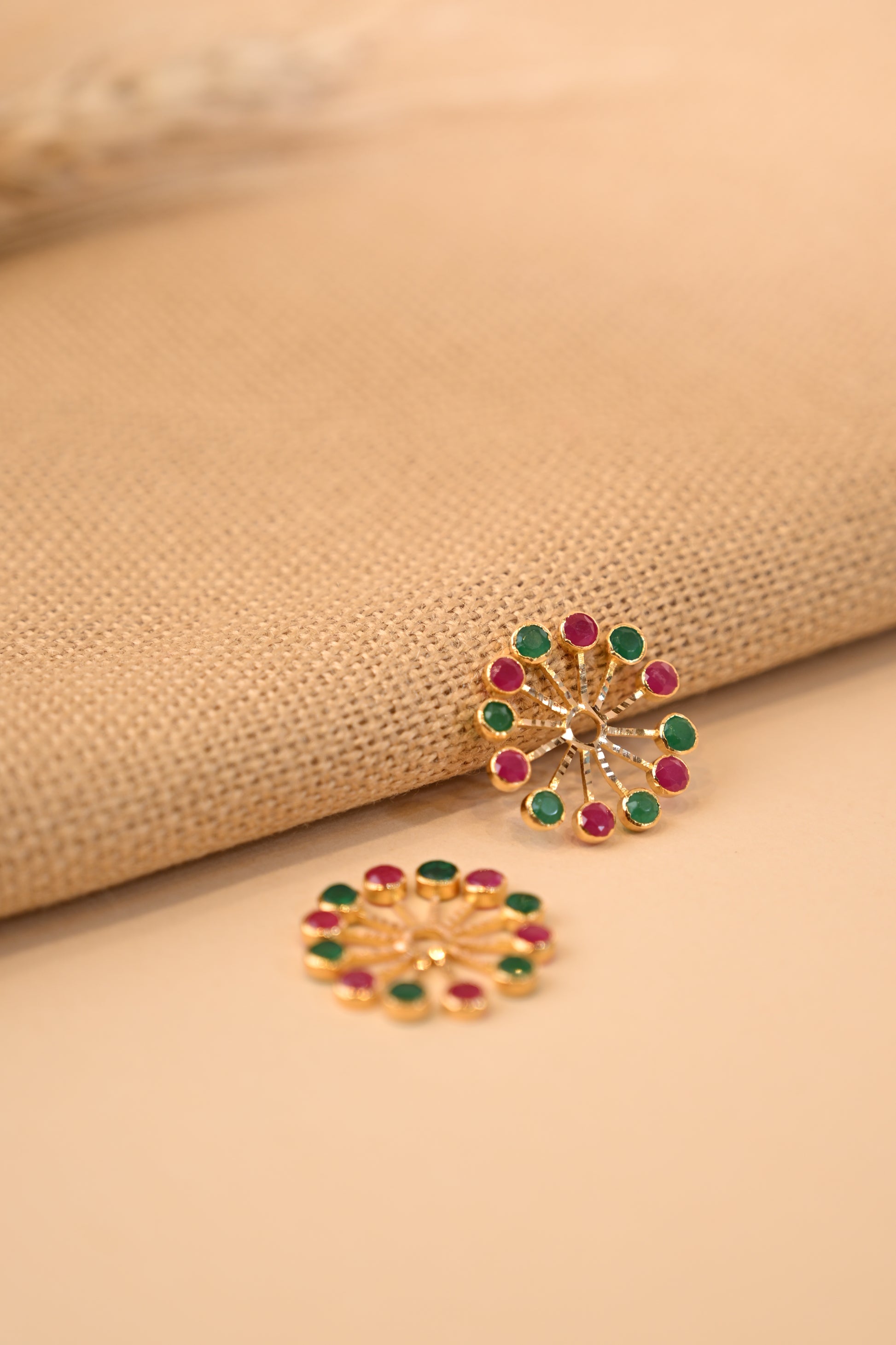 Red And Green Stone Gold Earring Frames