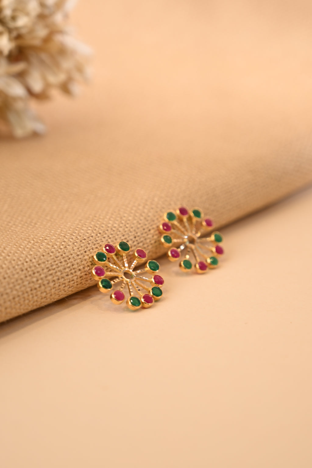 Red And Green Stone Gold Earring Frames