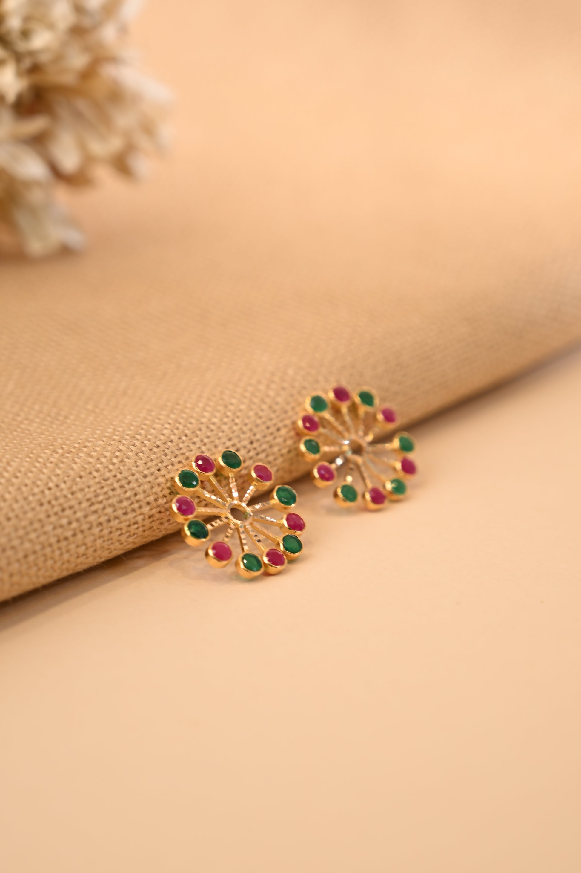 Red And Green Stone Gold Earring Frames