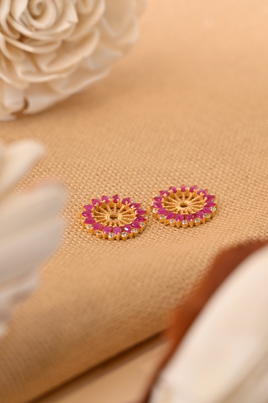 Red Stone And CZ Stone Gold Earring Frames