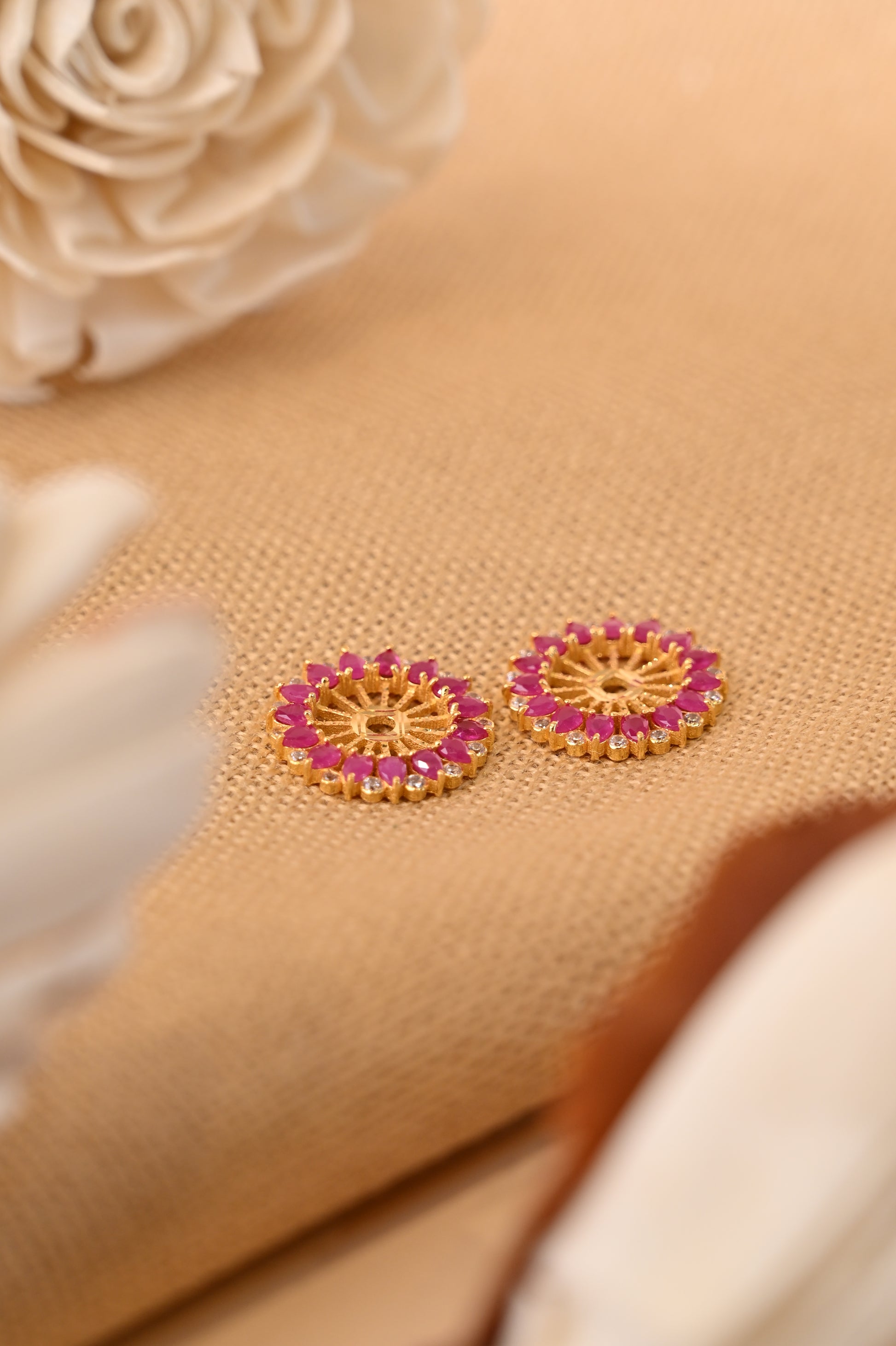 Red Stone And CZ Stone Gold Earring Frames