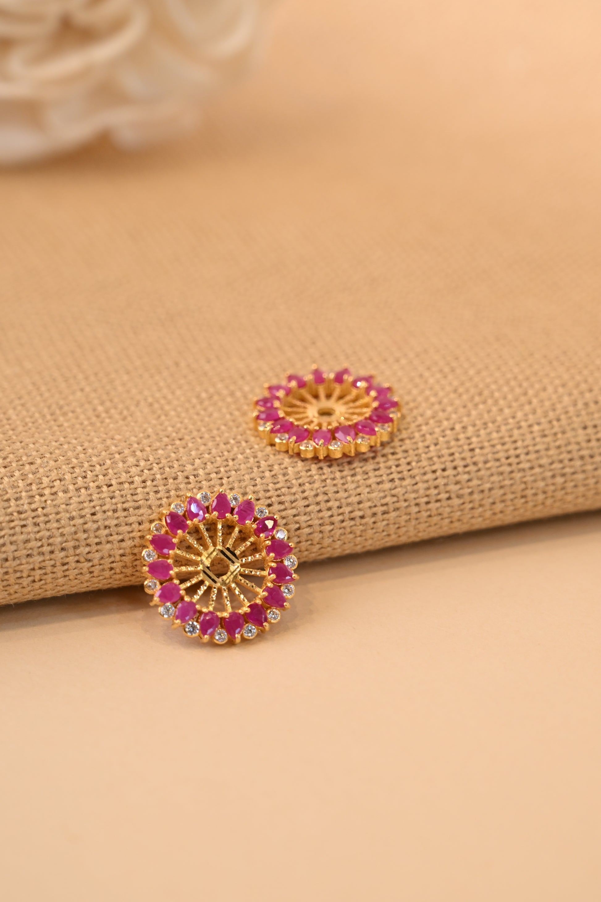 Red Stone And CZ Stone Gold Earring Frames