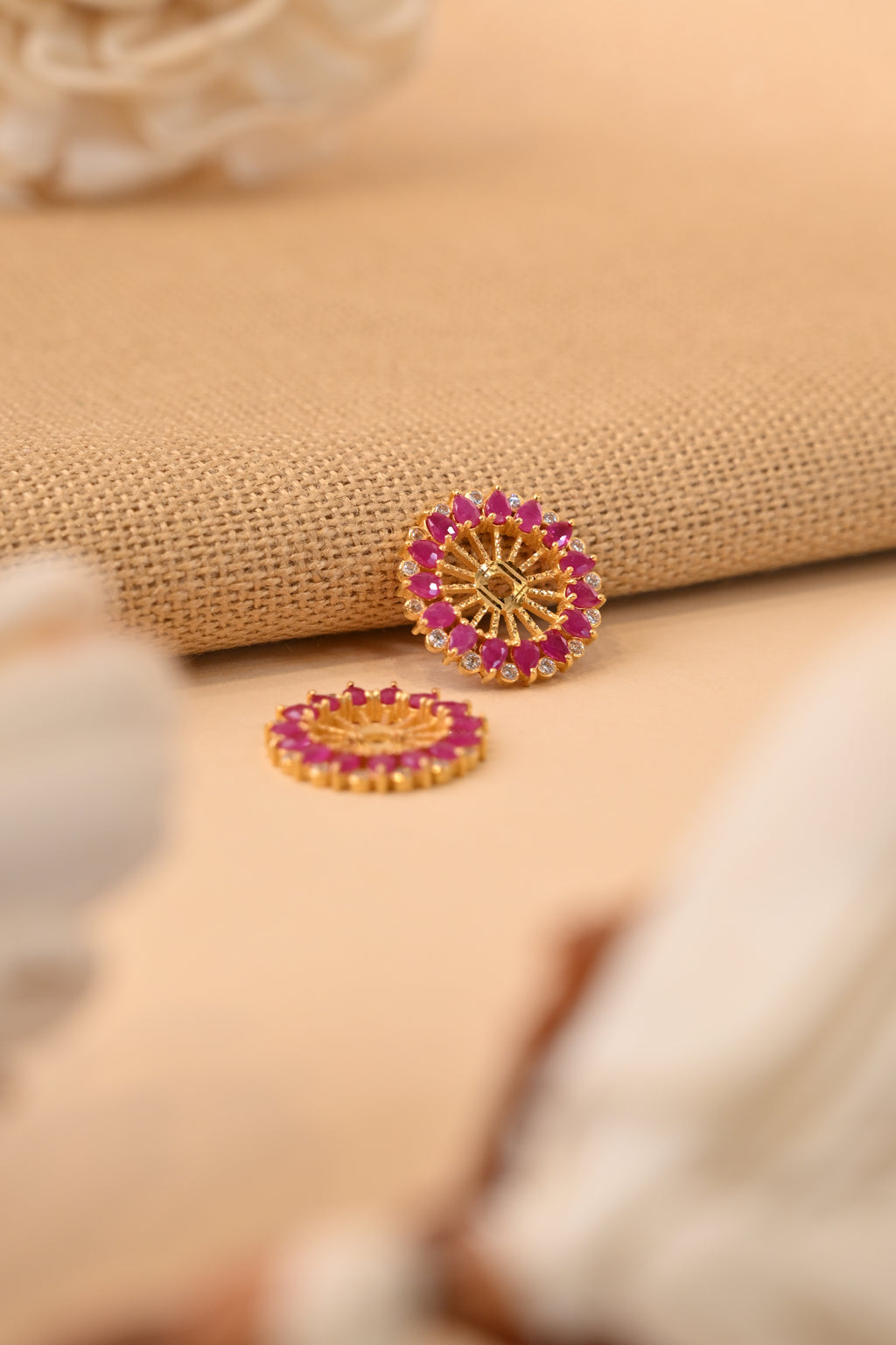 Red Stone And CZ Stone Gold Earring Frames
