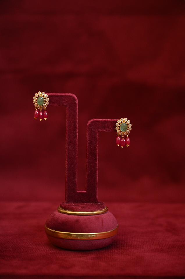 Classic Indian Emerald, Ruby & Gold Bead Choker Set