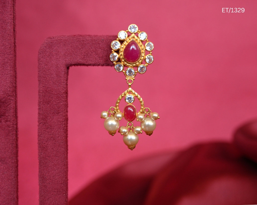 Ruby Pearl Traditional Drop Earrings | SKU: ET/1329