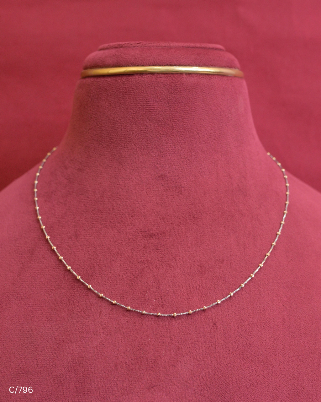 Textured Station Chain Necklace with Polished Gold Beads | SKU: C/796