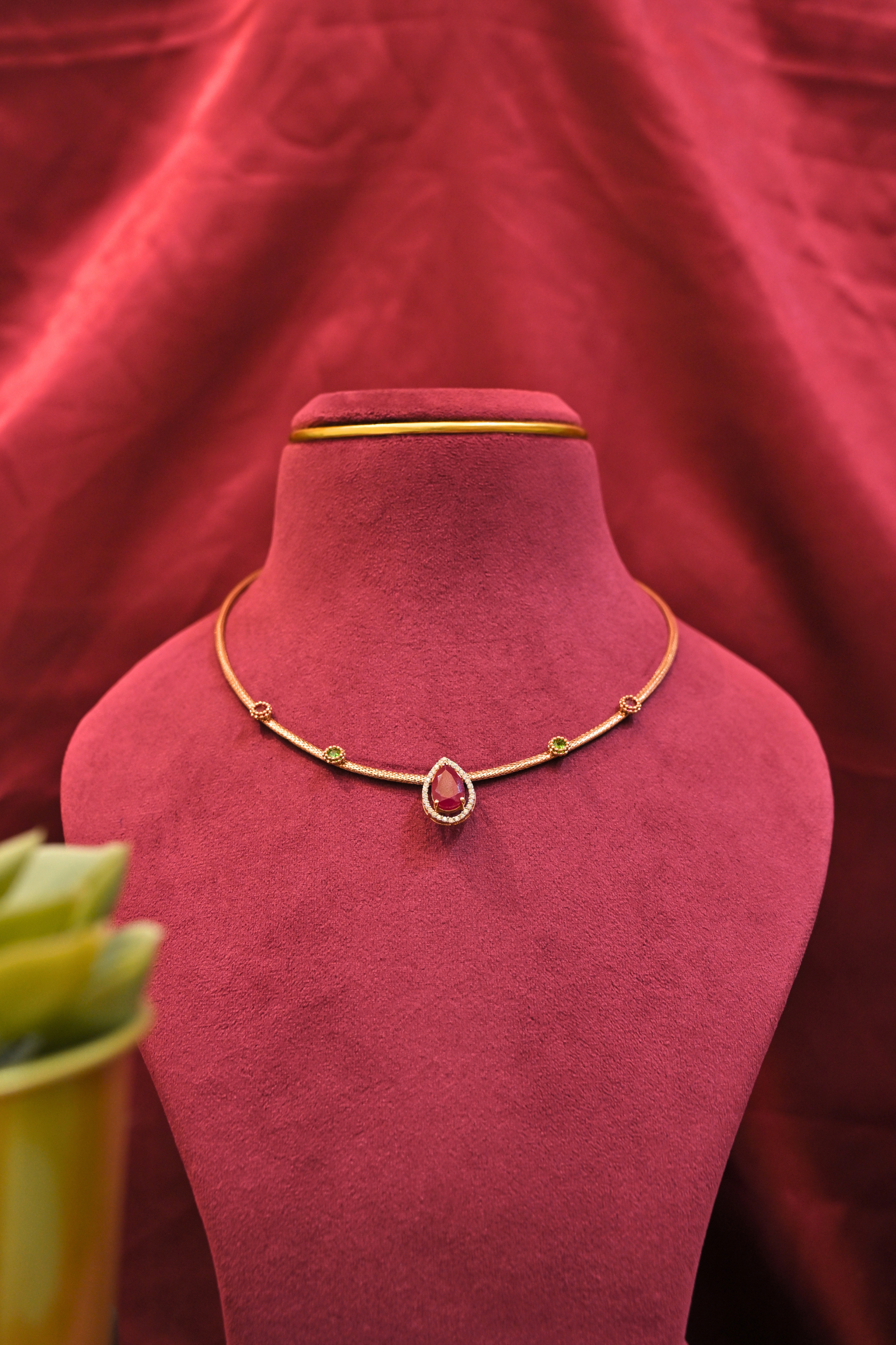 Ruby-Inspired Teardrop Necklace & Stud Earring Set