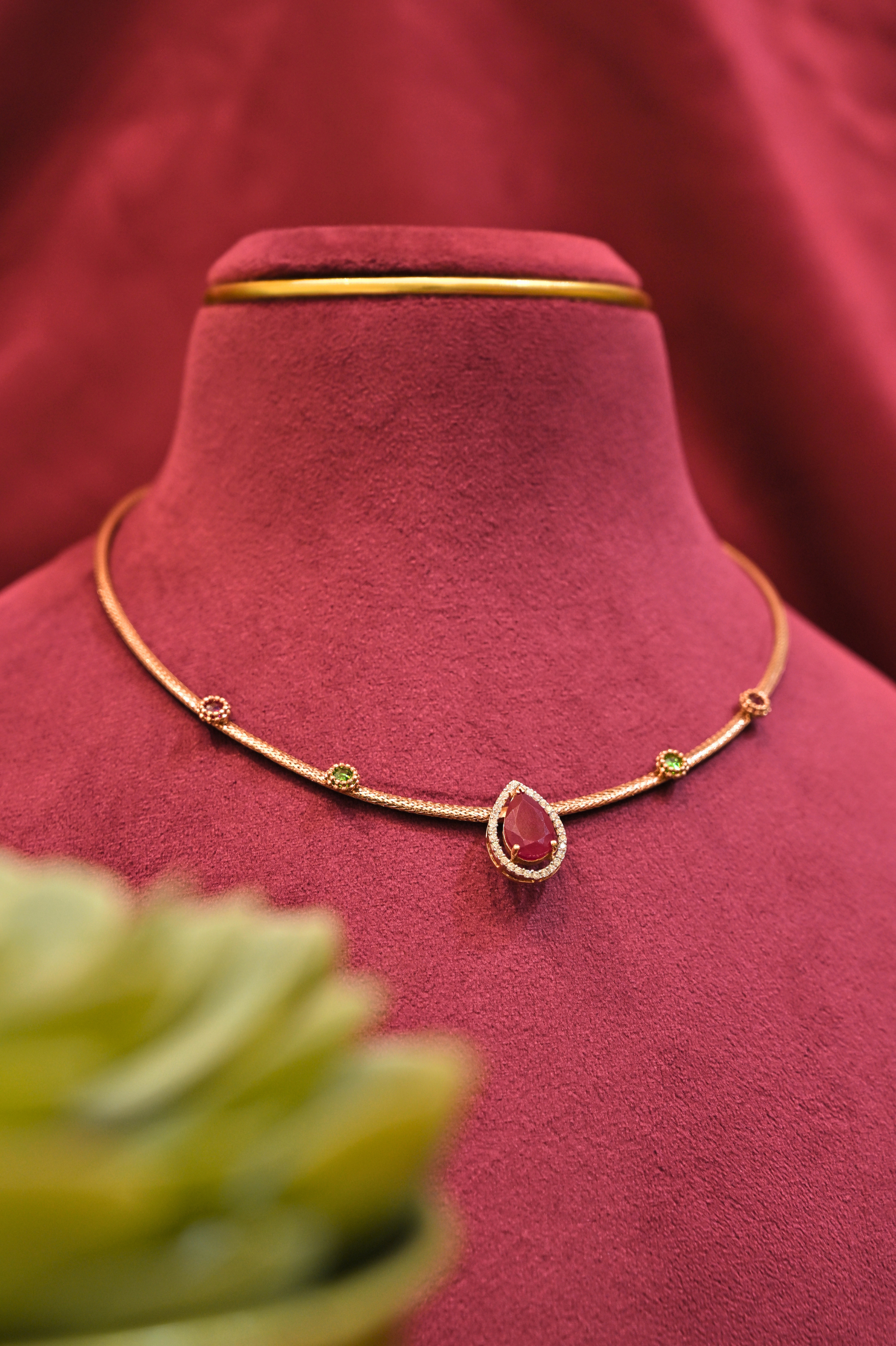 Ruby-Inspired Teardrop Necklace & Stud Earring Set