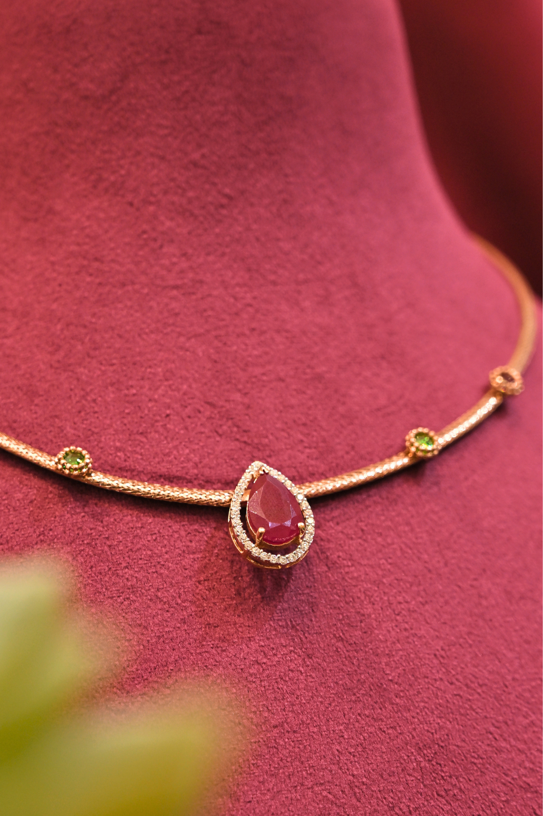 Ruby-Inspired Teardrop Necklace & Stud Earring Set