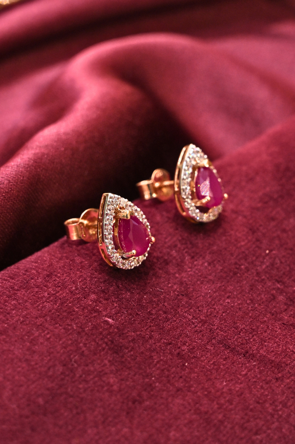 Ruby-Inspired Teardrop Necklace & Stud Earring Set