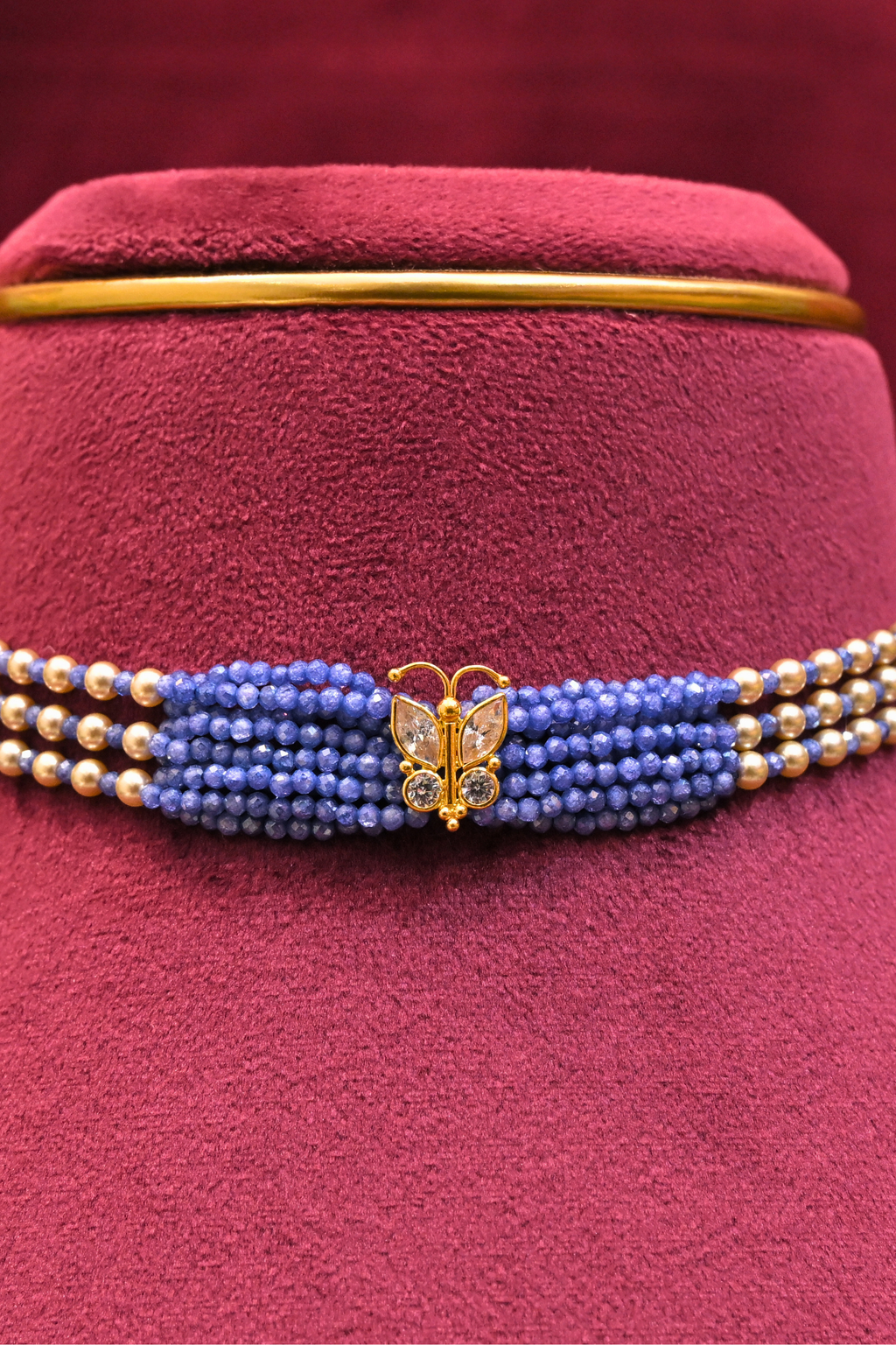 Blue Beaded Butterfly Motif Choker Necklace