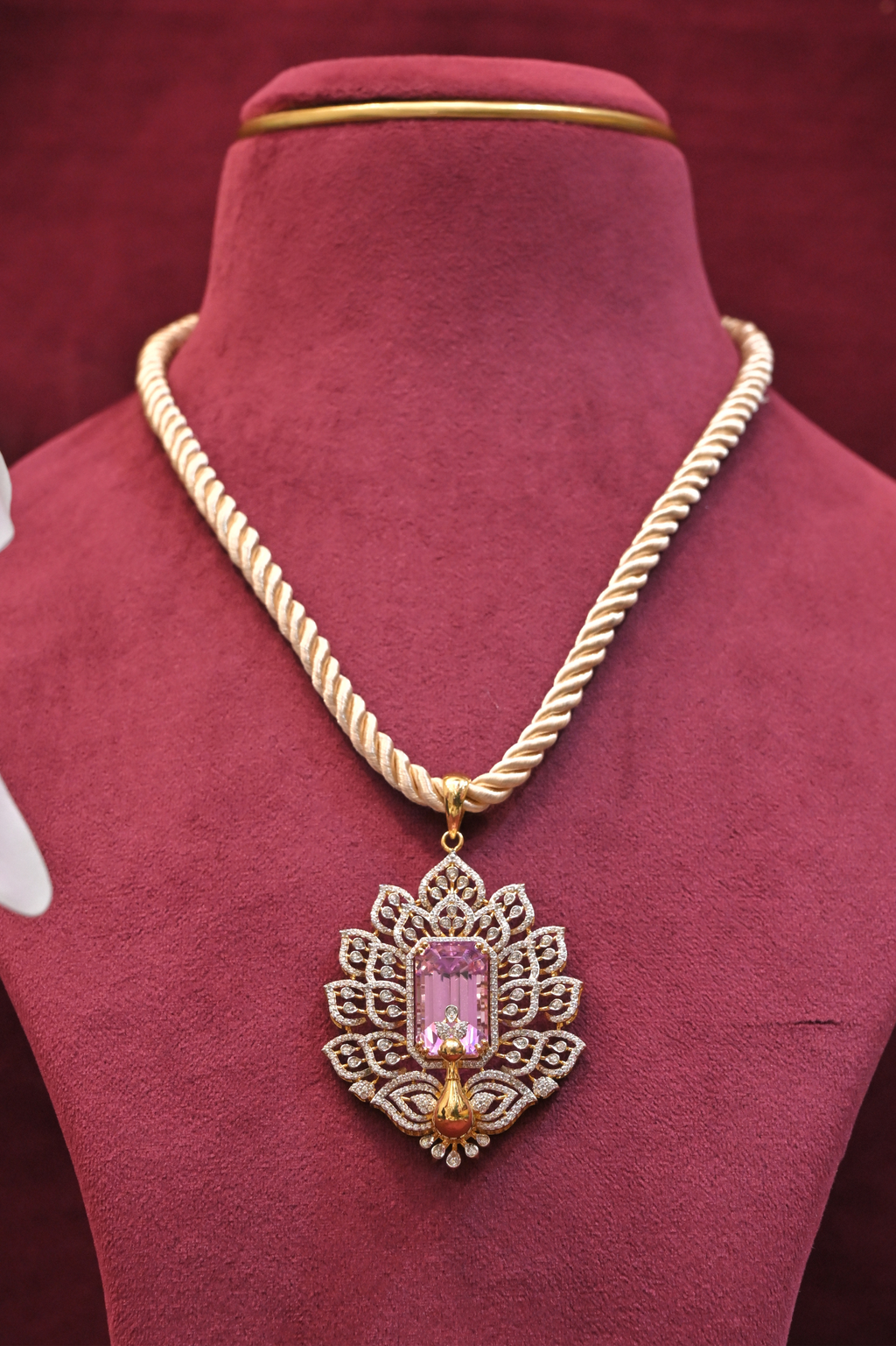 Pink Crystal Floral Pendant Necklace