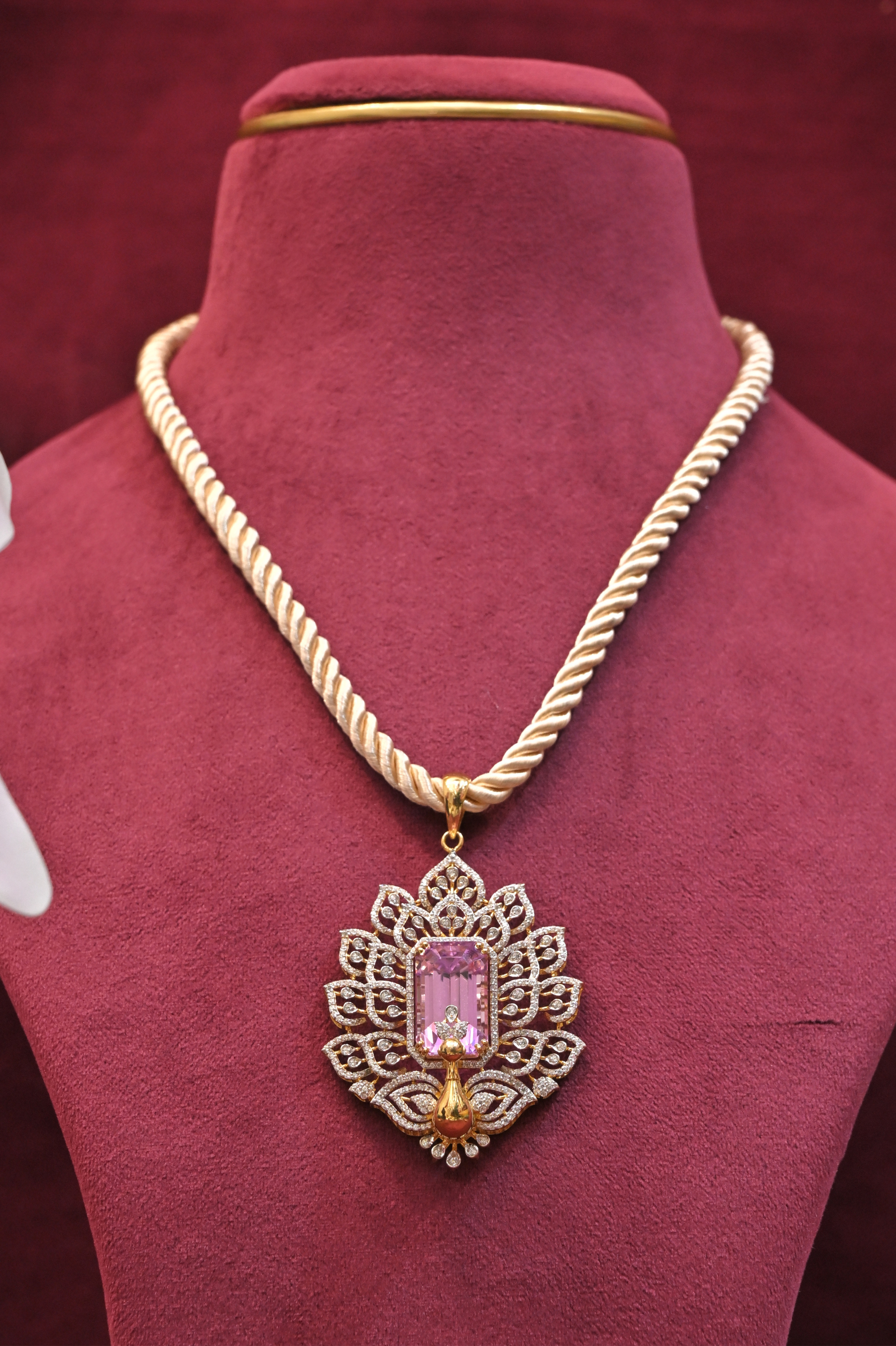 Pink Crystal Floral Pendant Necklace