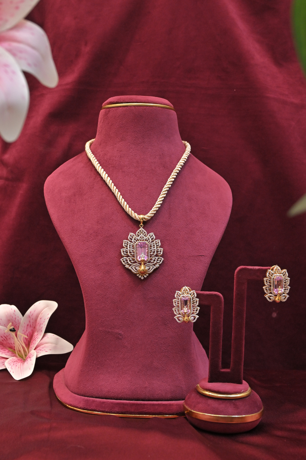 Pink Crystal Floral Pendant Necklace
