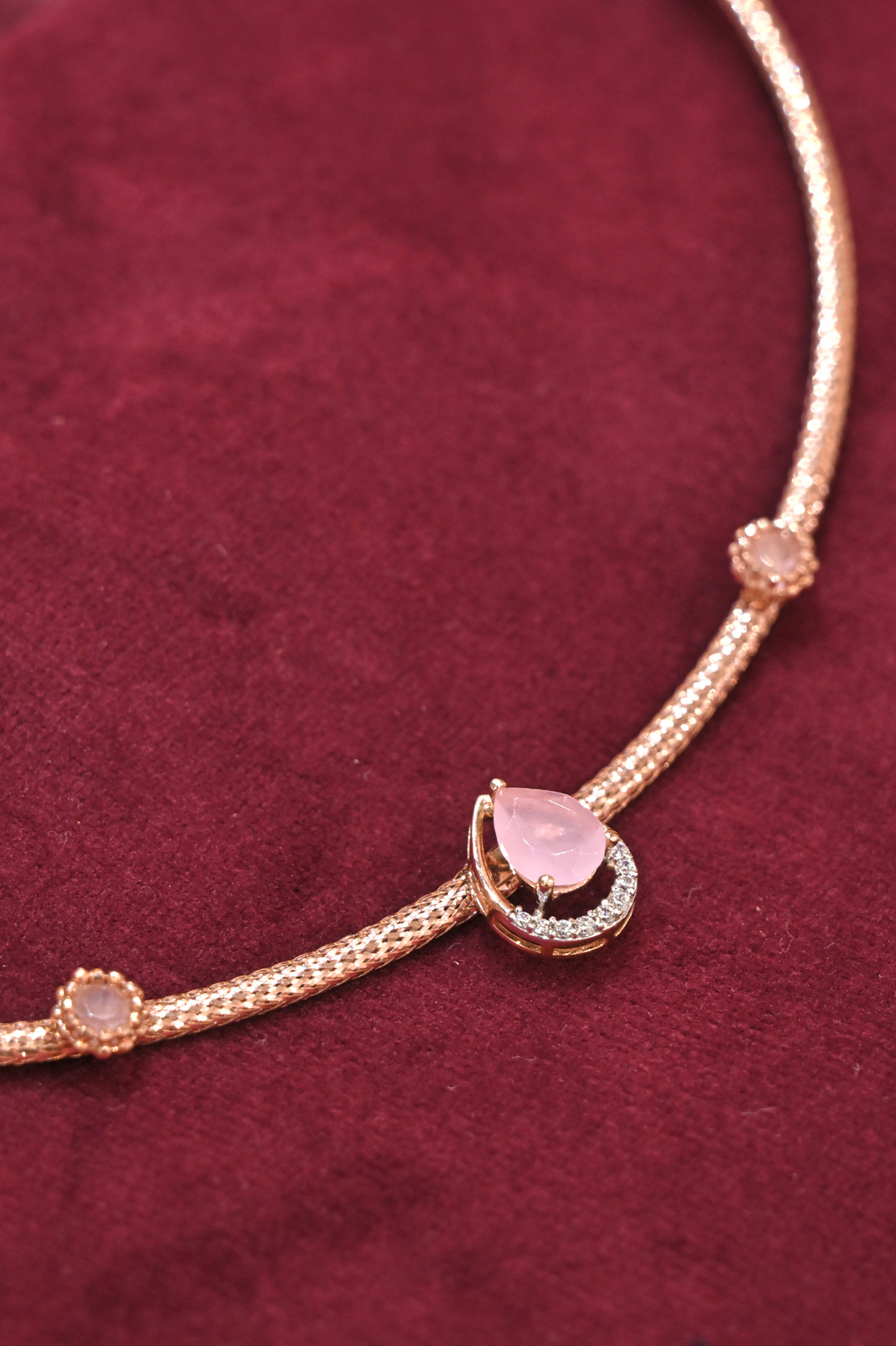 Rose Quartz Teardrop Pendant Necklace Set