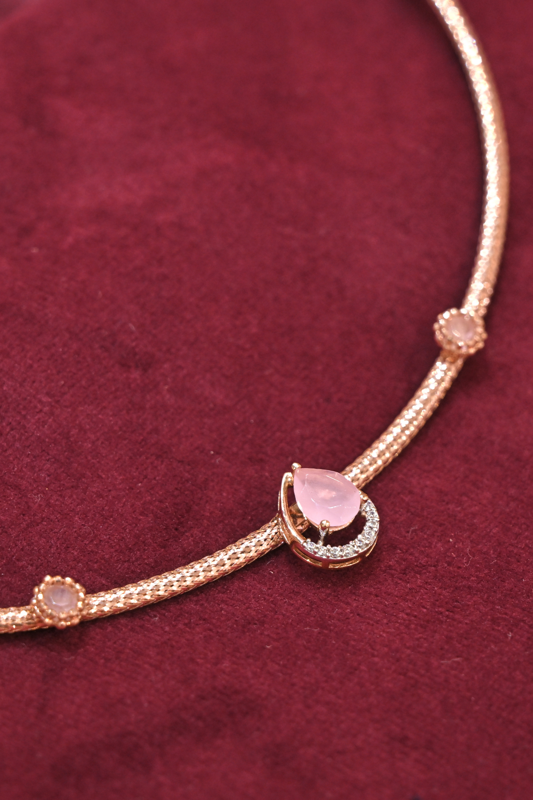 Rose Quartz Teardrop Pendant Necklace Set