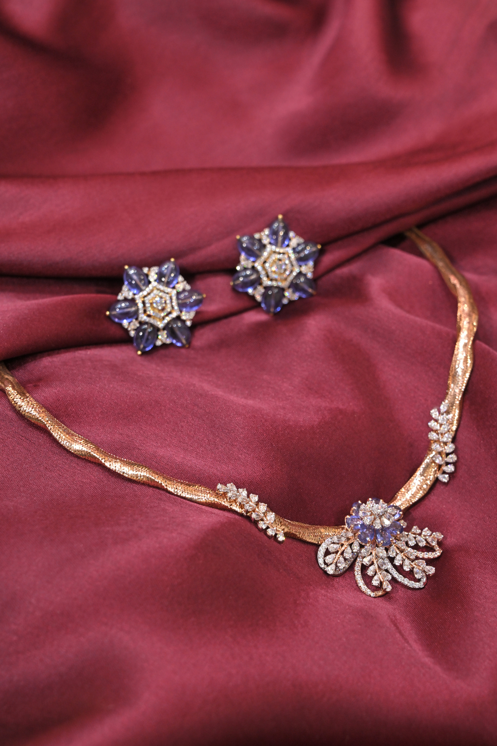 Blue Floral Crystal Necklace Set