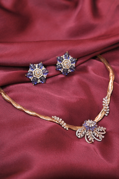 Blue Floral Crystal Necklace Set
