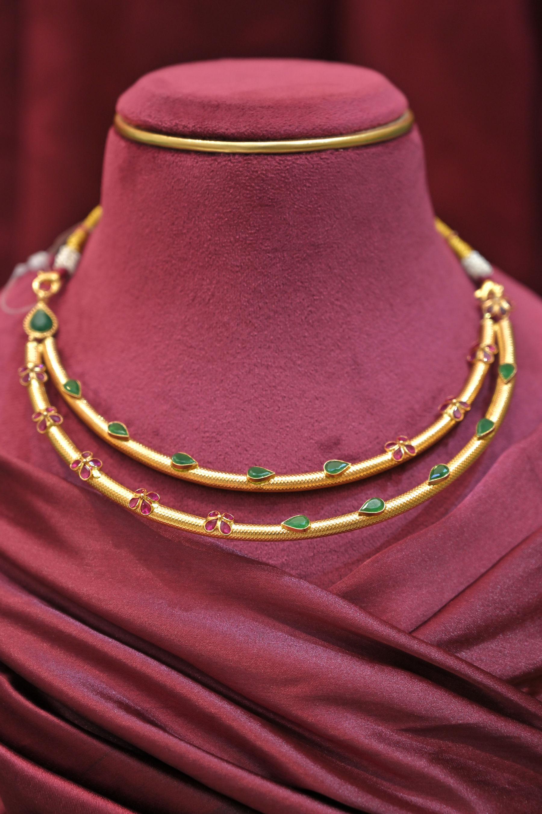 Dual Layer Green Leaf Motif Designer Necklace