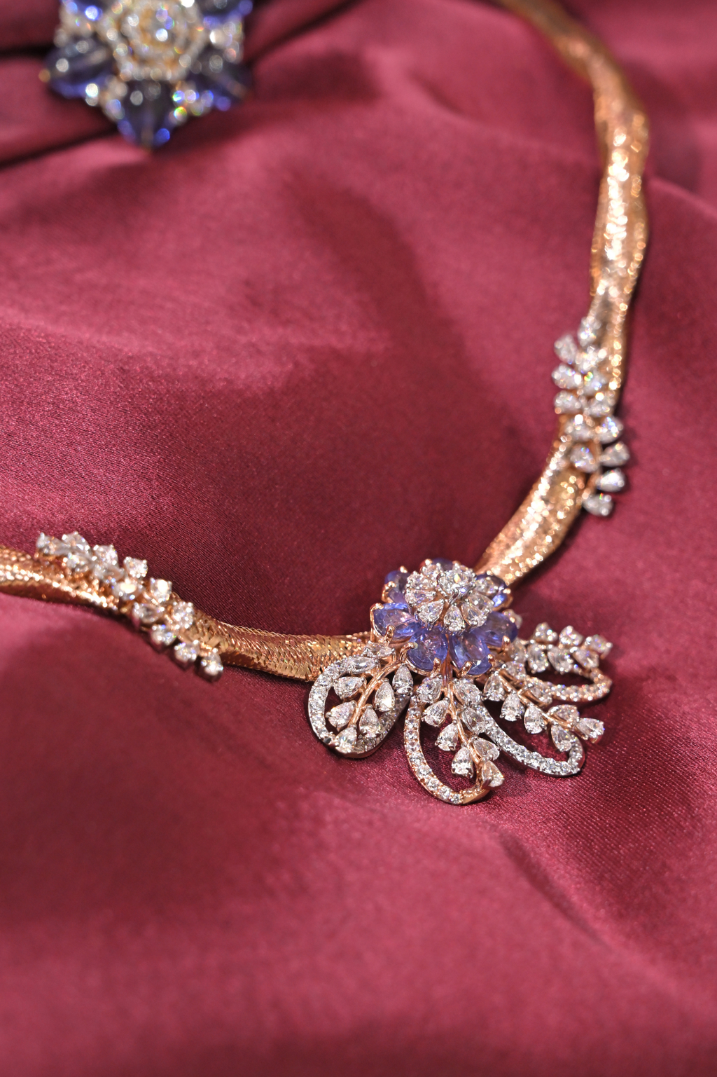 Blue Floral Crystal Necklace Set